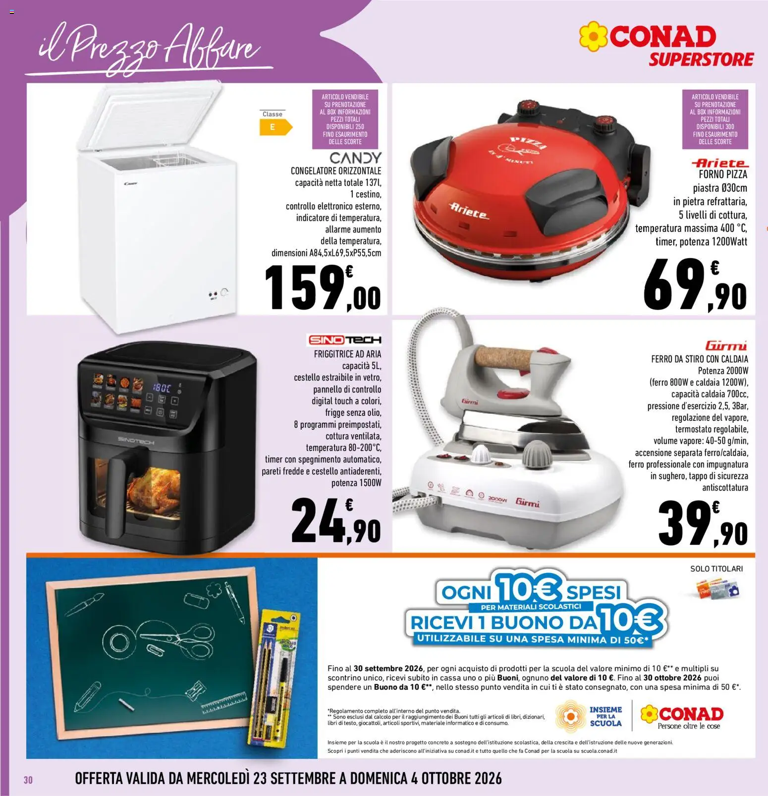 Volantino Conad del 23/09/2026 | Pagina: 30 | Prodotti: Friggitrice ad aria, Congelatore, Ferro, Friggitrice