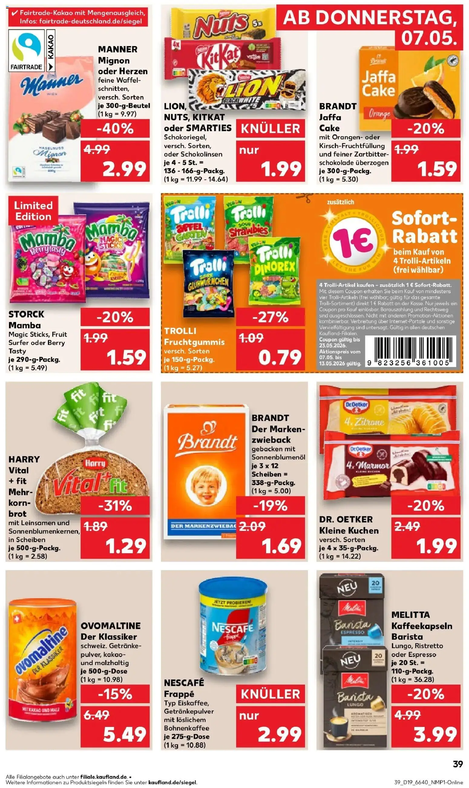 Prospekt Kaufland ab 04.05.2026 » Angebote Online zum Blättern | Seite: 44 | Produkte: Nescafe, Schokolade, Smarties, Brot