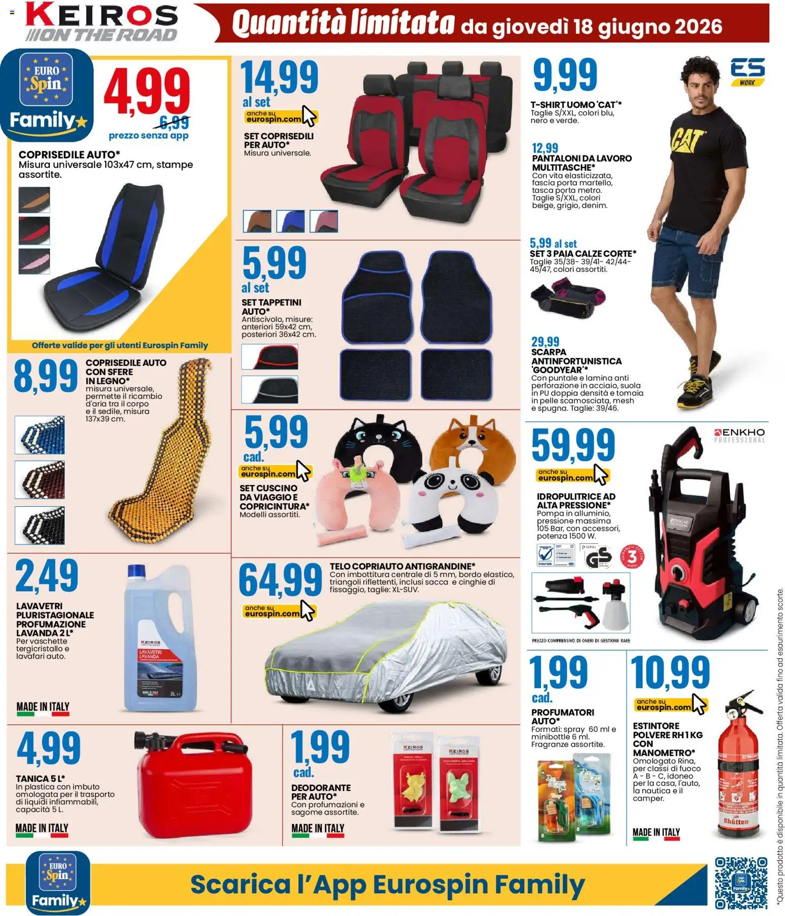 Volantino Eurospin del 18.06.2026 | Pagina: 14 | Prodotti: Deodorante, Coprisedile auto, Pantaloni, Estintore