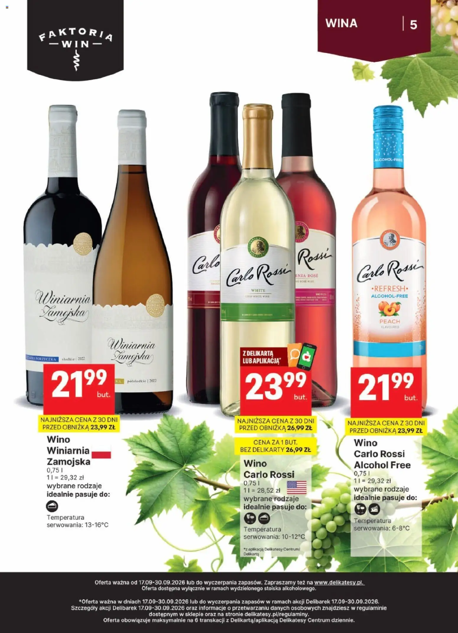 Delikatesy Centrum gazetka - DeliBarek od 17.09.2026 | Strona: 5 | Produkty: Winiarnia, Porzeczka, Wino, Carlo Rossi