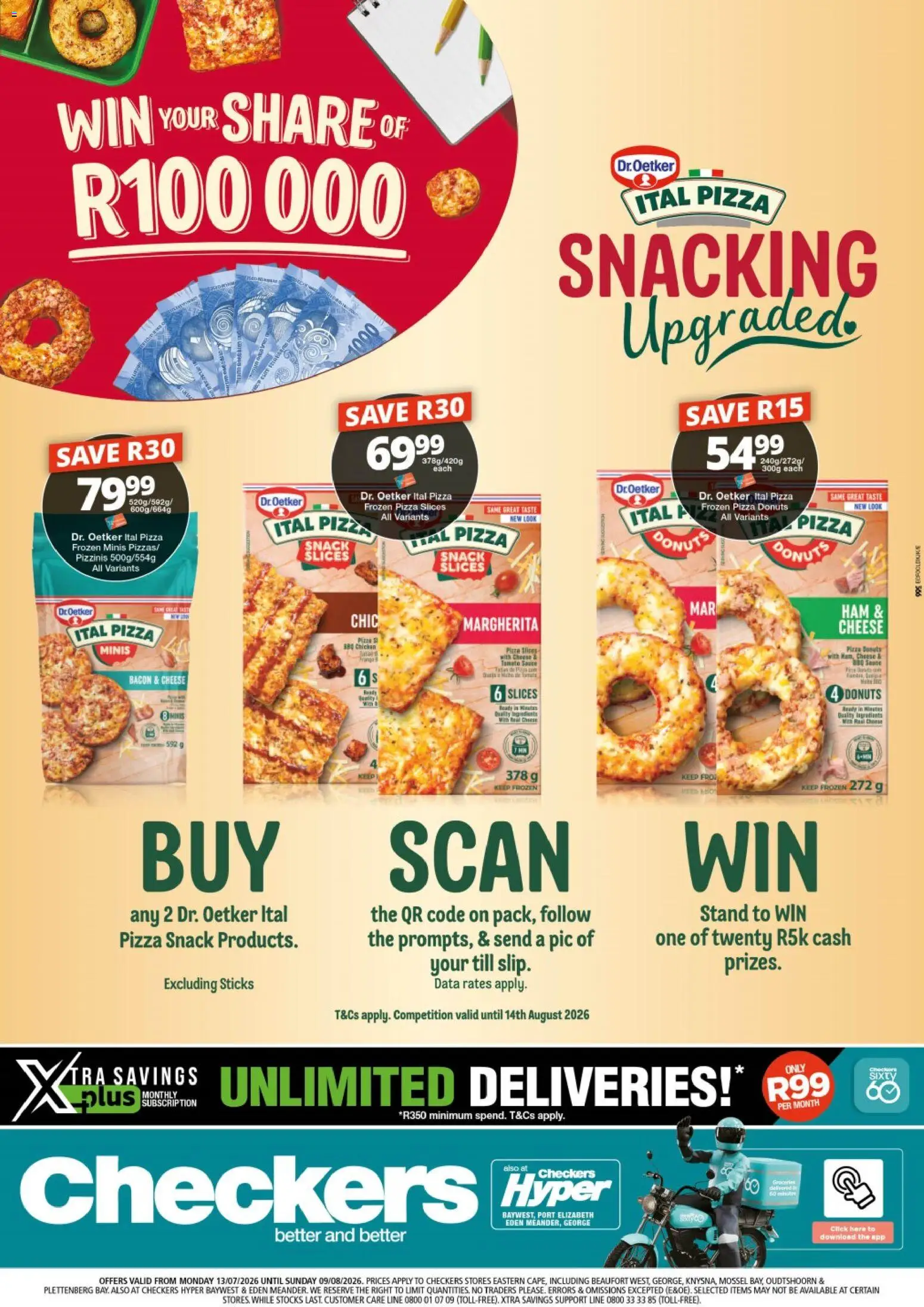 New Checkers catalogue – valid from 13/07/2026 | Page: 1 | Products: Cheese, Pizza, Chicken, Tomato sauce