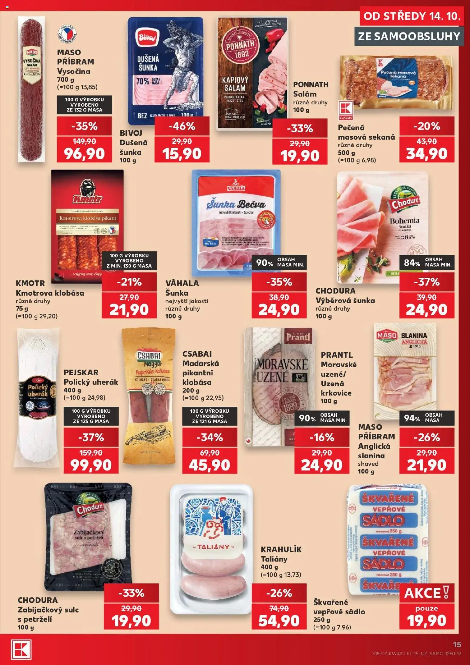 Kaufland leták - Liberec od 14.10.2026 | Strana: 15 | Produkty: Sádlo, Uherák, Krkovice, Slanina