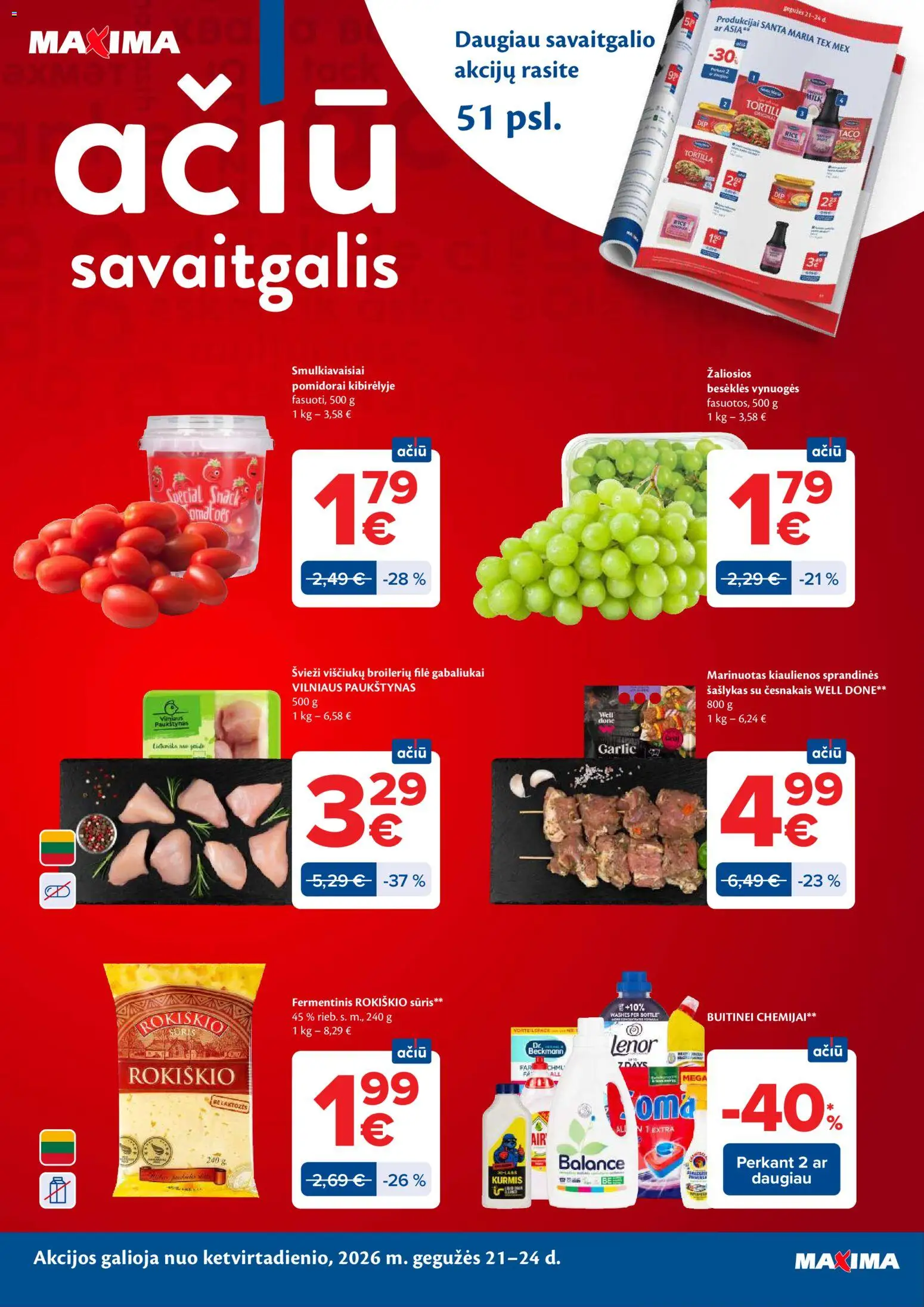 MAXIMA akcijos nuo 19.05.2026 | Puslapis: 52 | Prekių: Vynuogės, Viščiukų, Sūris, Pomidorai