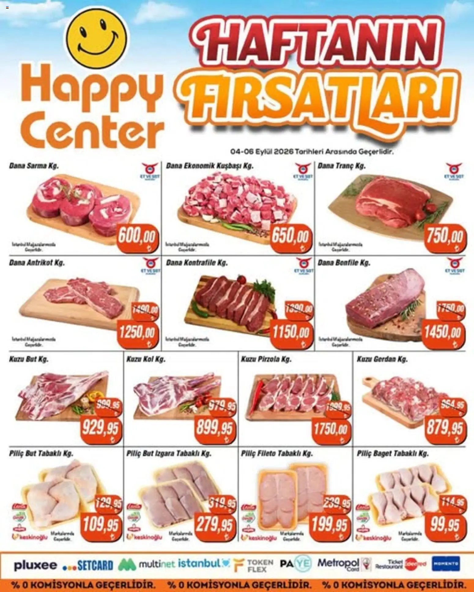 Happy Center - Kasap - 04 Eylül 2026 tarihinden itibaren geçerlidir | Sayfa: 1 | Ürünler: Piliç, Pirzola, Izgara, Bonfile