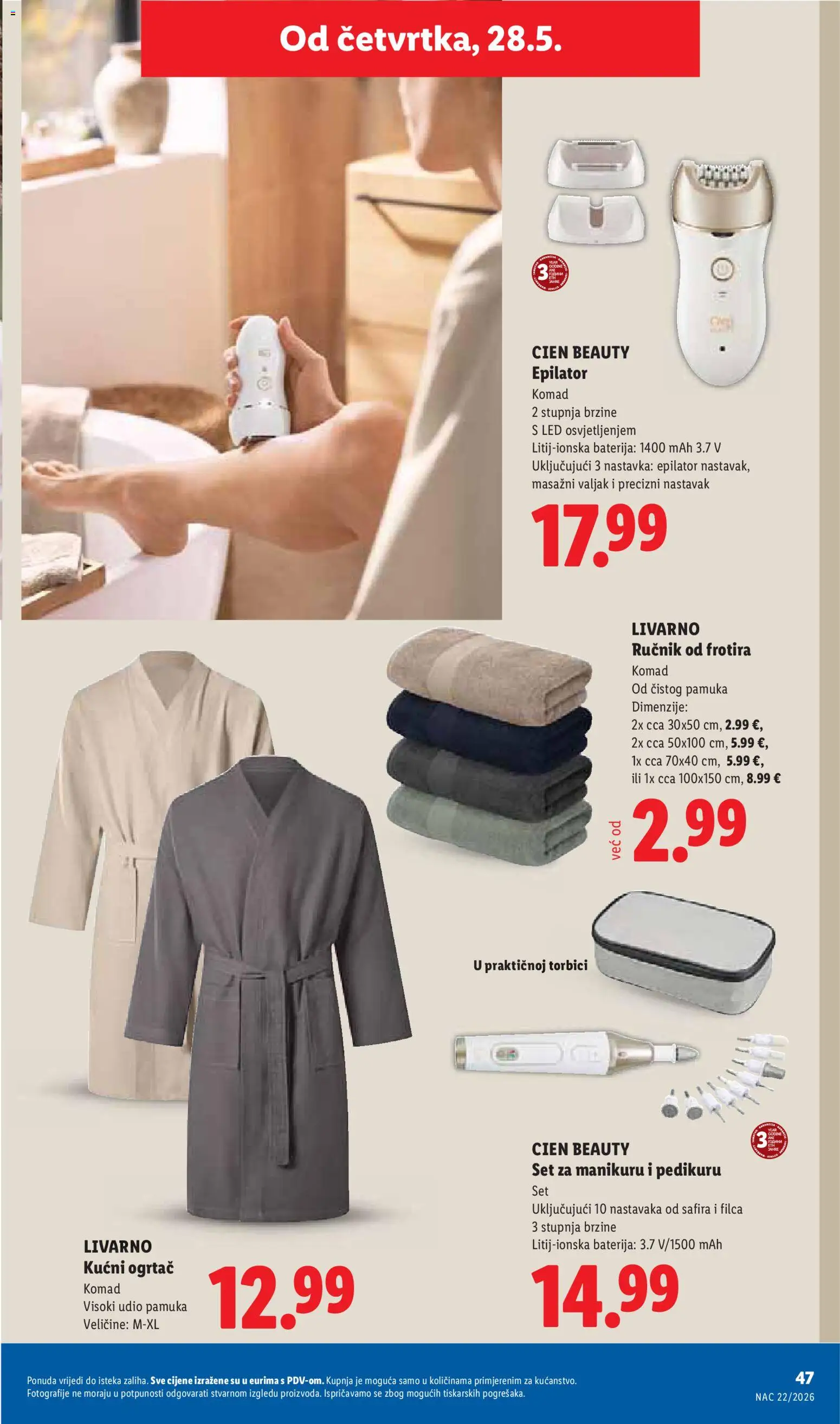 Lidl katalog | vrijedi od 25.05.2026 | Stranica: 47 | Proizvodi: Epilator, Baterija, Ručnik, Kućni ogrtač