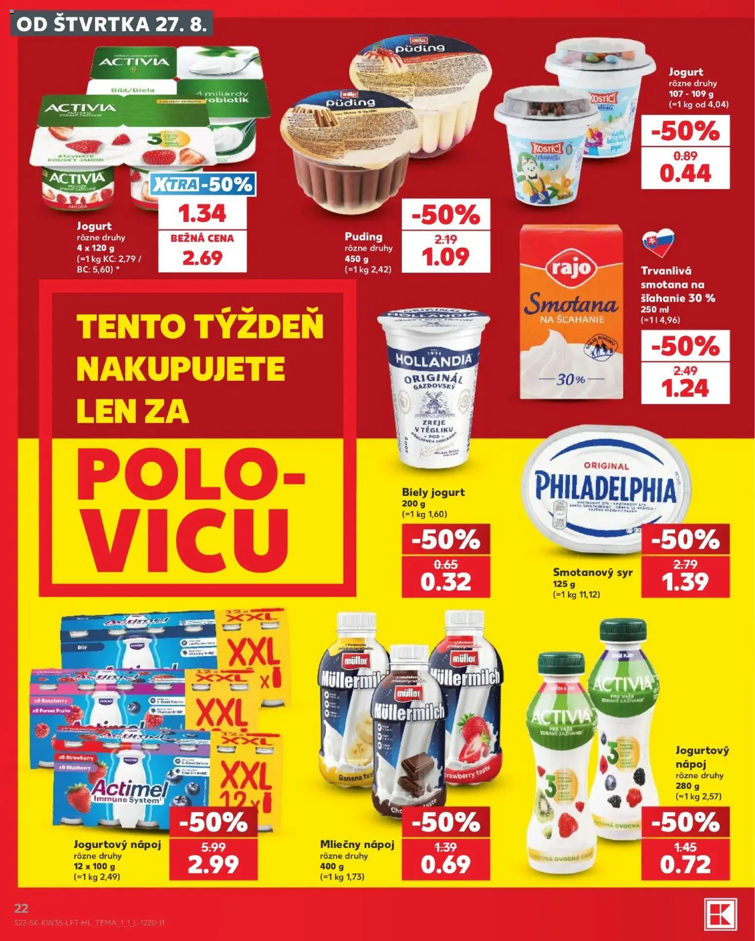 Nové Kaufland akcie – leták je platný od 27.08.2026 | Strana: 22 | Produkty: Syr, Puding, Smotanový syr, Actimel