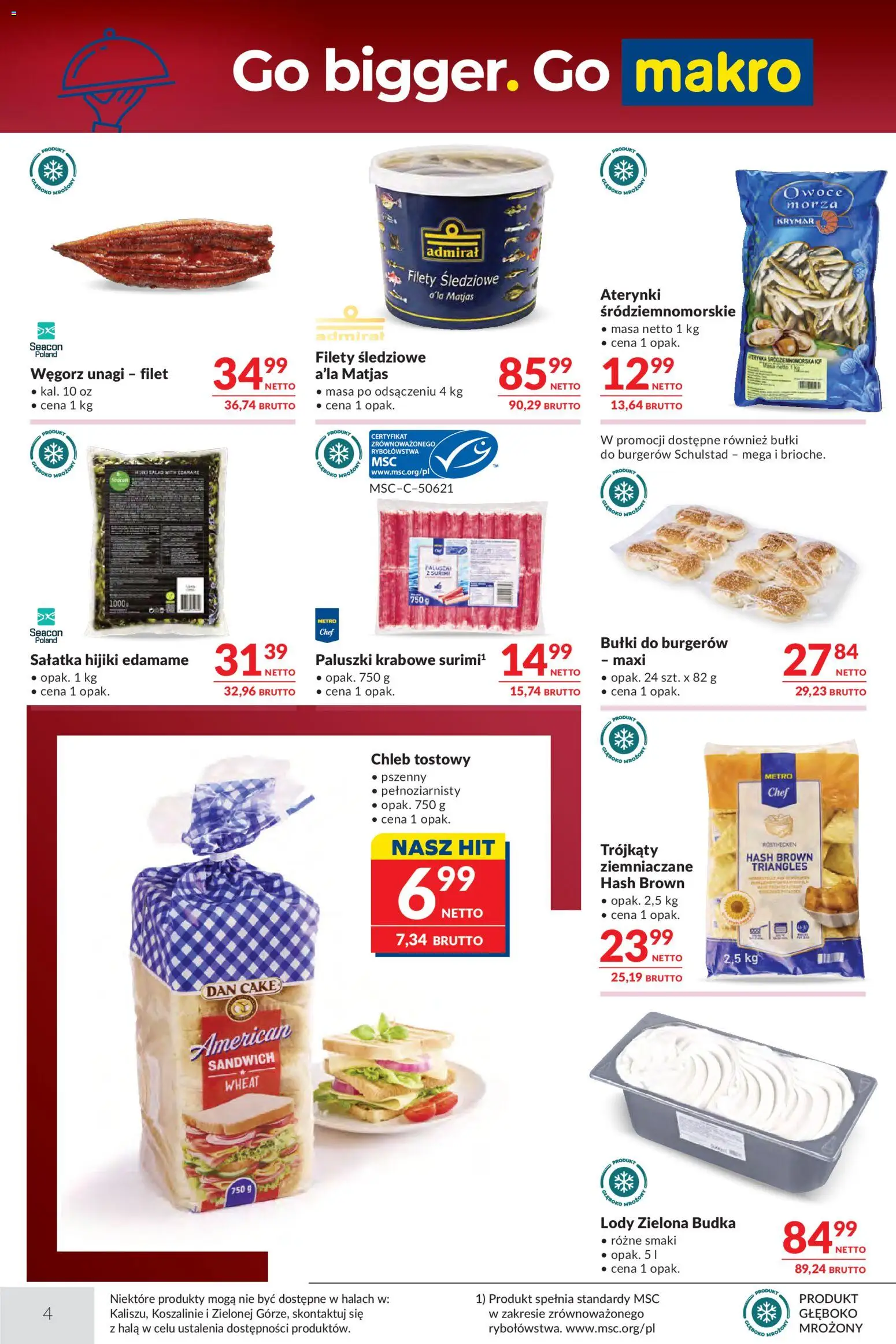 Makro gazetka - Oferta dla gastronomii od 14.04.2026 | Strona: 4 | Produkty: Filety śledziowe a'la matjas, Lody, Sałatka, Owoce morza
