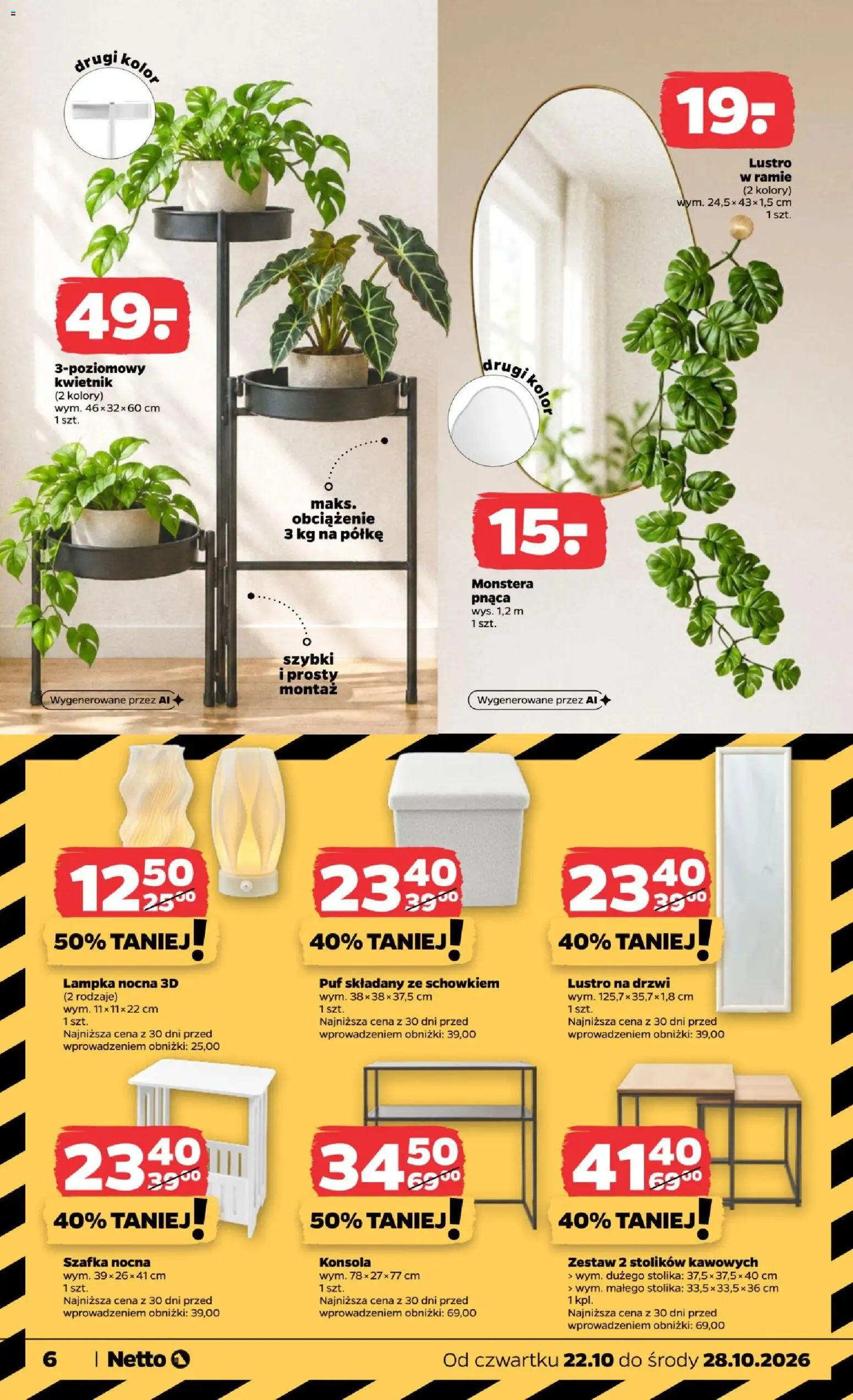 Netto gazetka od czwartku NonFood od 22.10.2026 | Strona: 6 | Produkty: Puf składany ze schowkiem, Lustro, Drzwi, Konsola