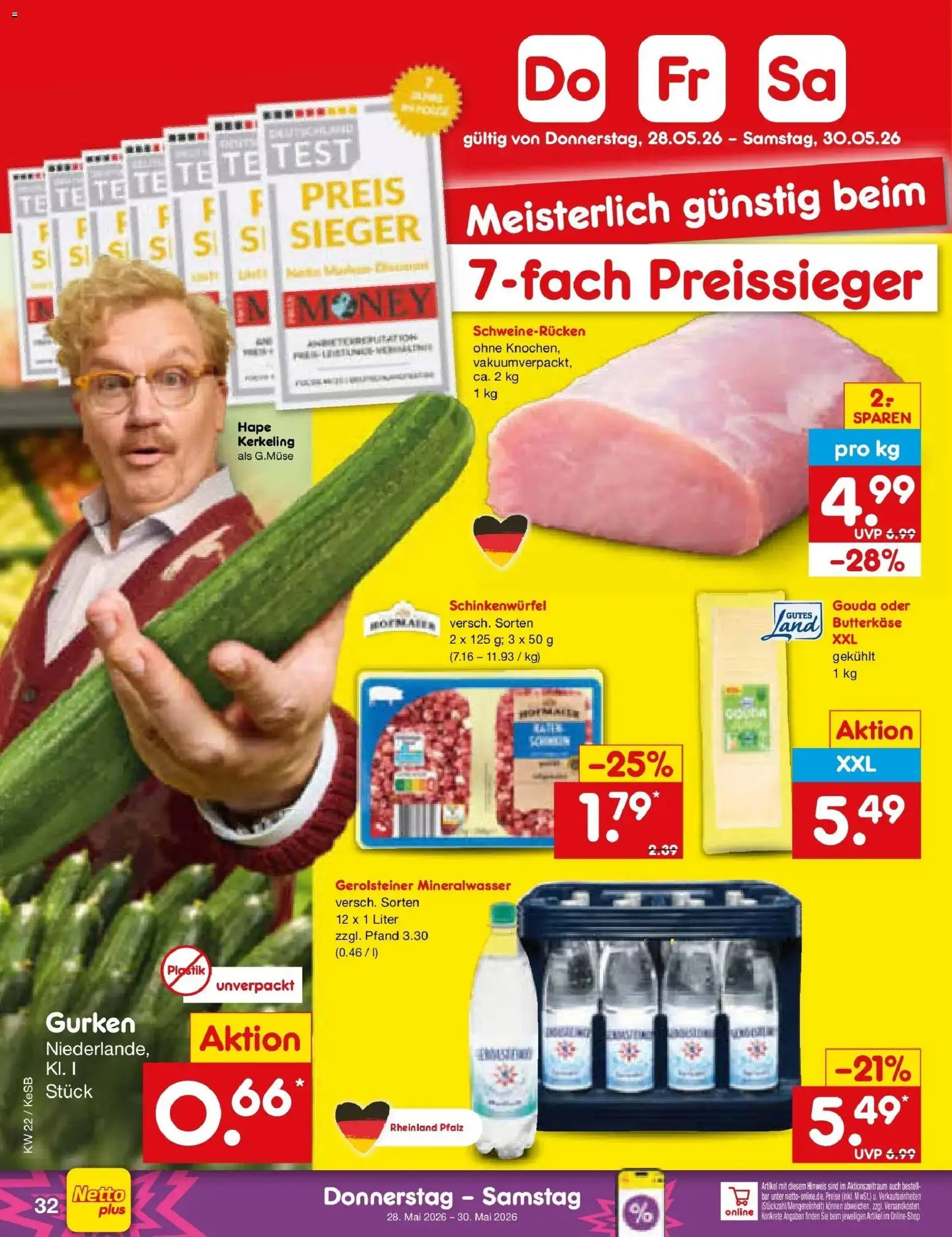 Netto Marken-Discount Prospekt Bonn – gültig ab 26.05.2026 | Seite: 40 | Produkte: Gouda, Schweinerucken, Gurken, Gerolsteiner