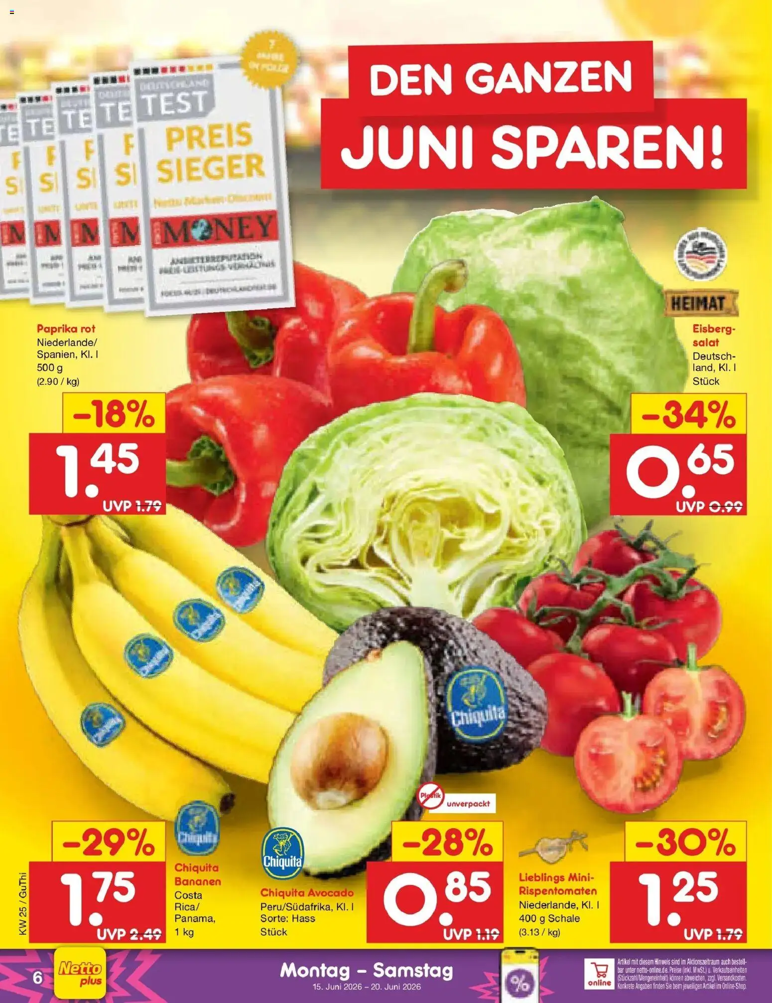 Netto Marken-Discount Prospekt Machern – gültig ab 14.06.2026 | Seite: 8 | Produkte: Paprika rot, Bananen, Avocado, Paprika
