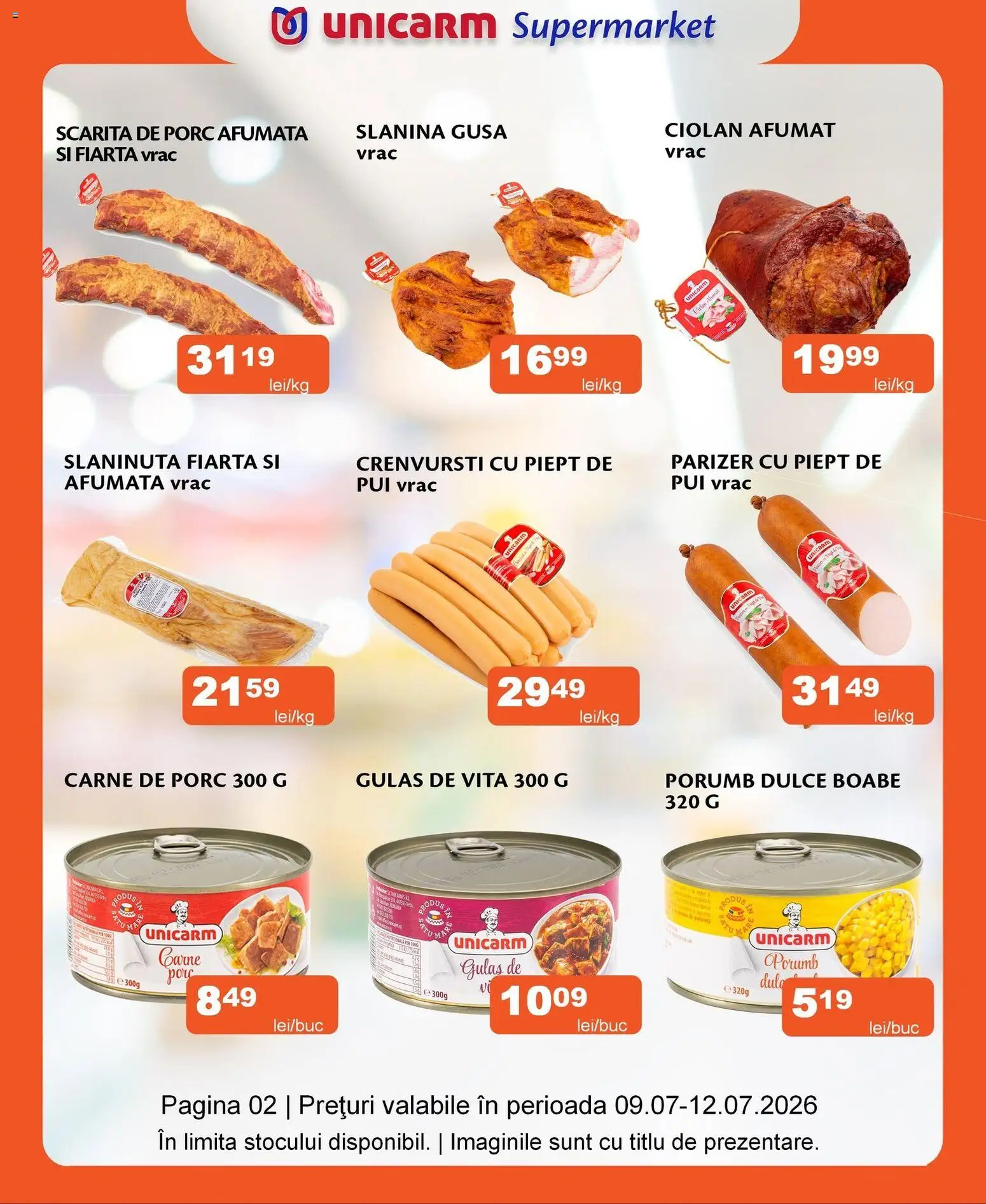 Noul catalog Unicarm – valabil de la 09.07.2026 | Pagină: 2 | Produse: Hacıyatmaz Kedi Oyuncağı, Parizer, Gulaș, Porumb