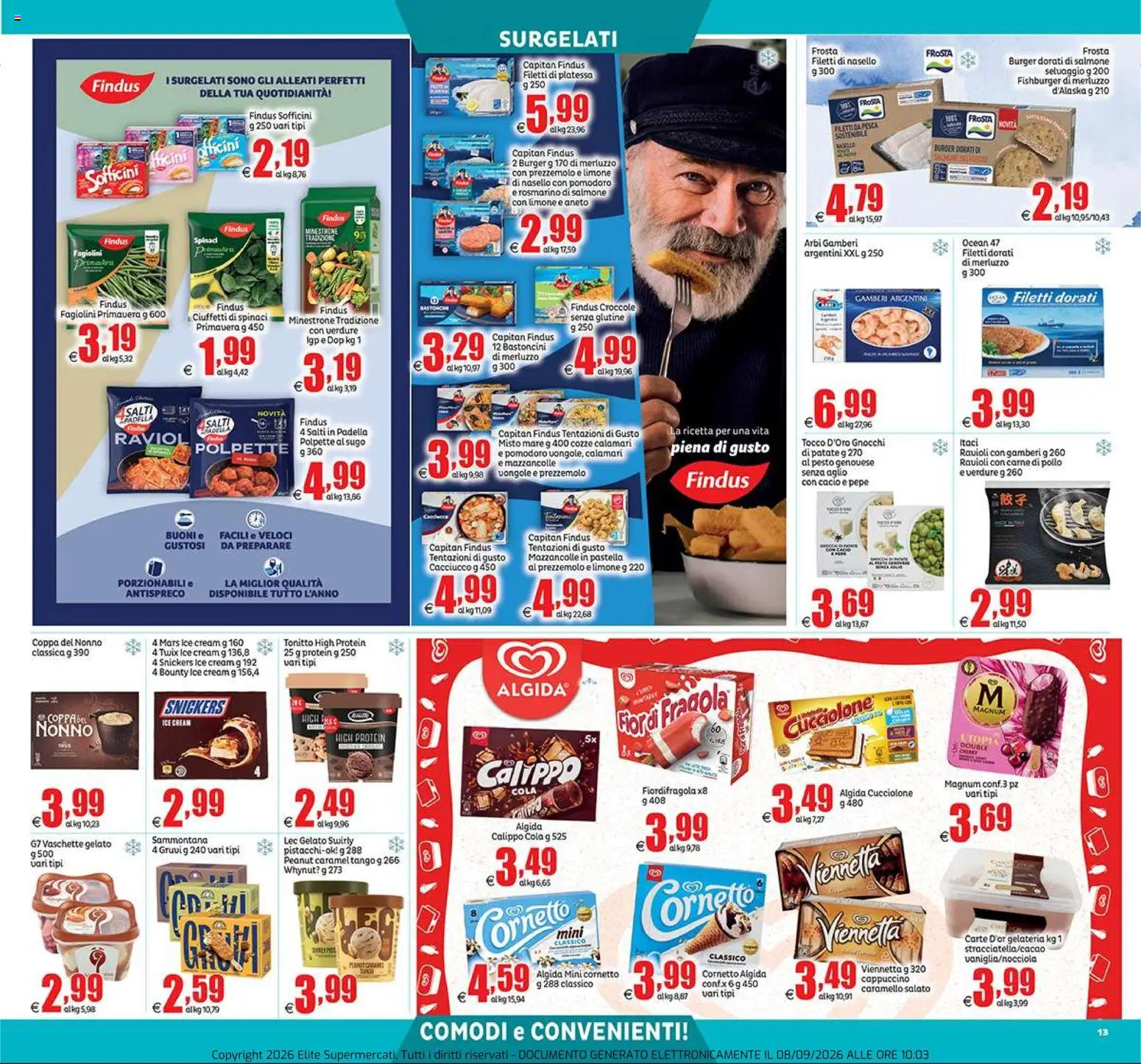 Volantino Elite Supermercati del 10/09/2026 | Pagina: 13 | Prodotti: Minestrone, Gelato, Pepe, Sugo