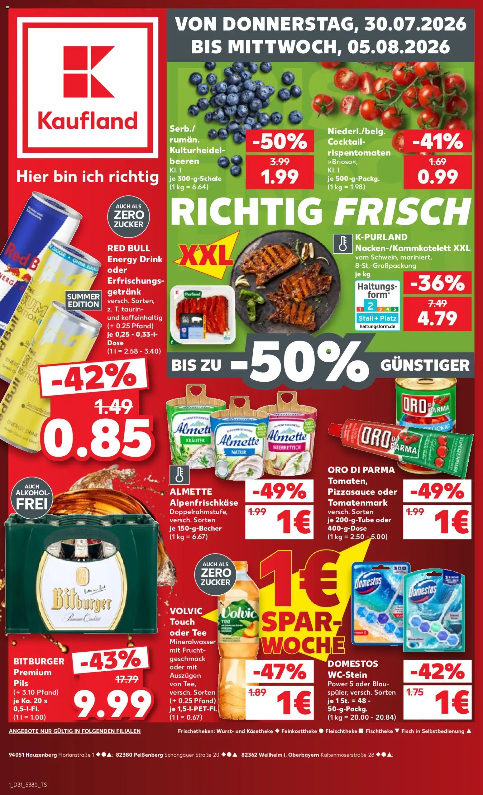 Kaufland Německo leták od 30.07.2026 | Strana: 1 | Produkty: Forma, Red Bull, Domestos, Energy drink