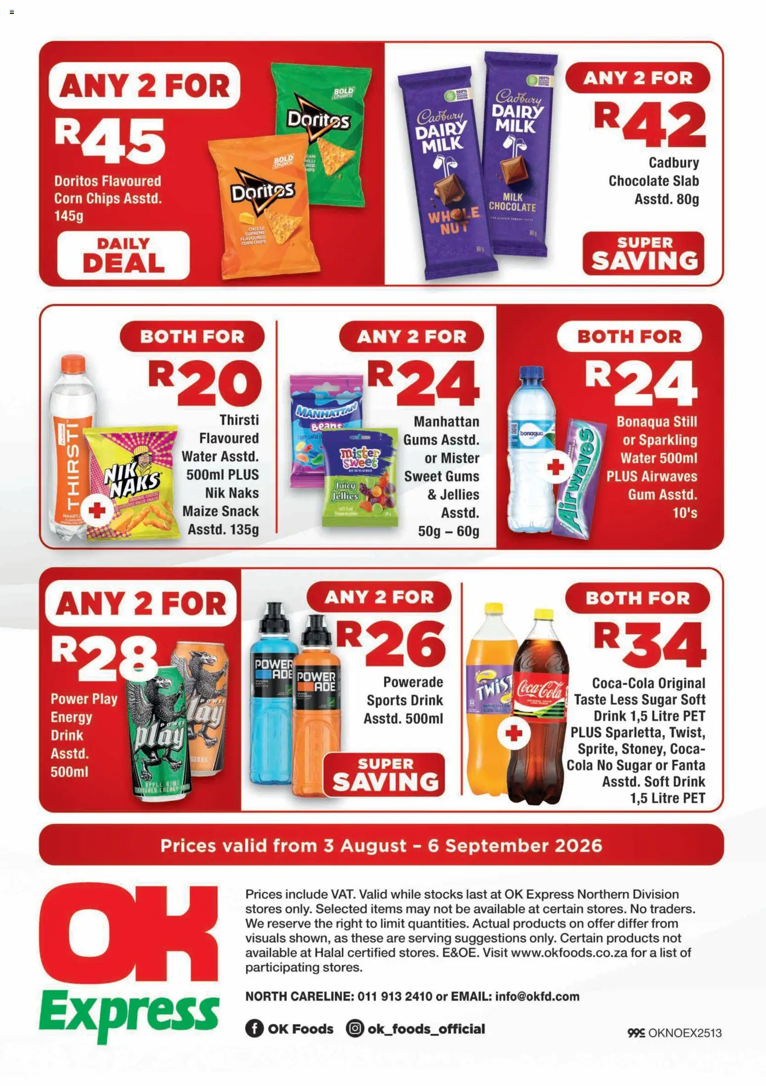 New OK Foods catalogue – valid from 03/08/2026 | Page: 4 | Products: Corn, Cheese, Chocolate, Sugar
