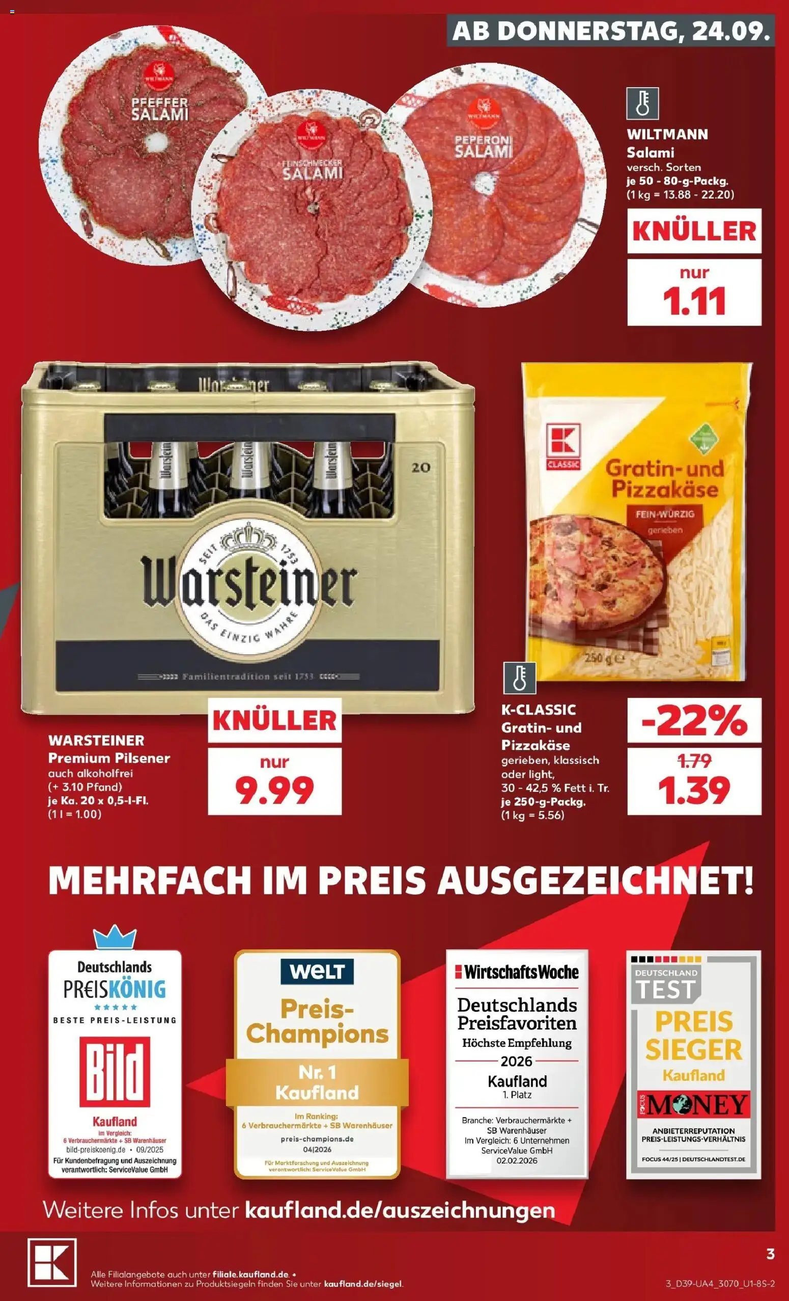 Prospekt Kaufland ab 21.09.2026 » Angebote Online zum Blättern | Seite: 15 | Produkte: Warsteiner, Salami
