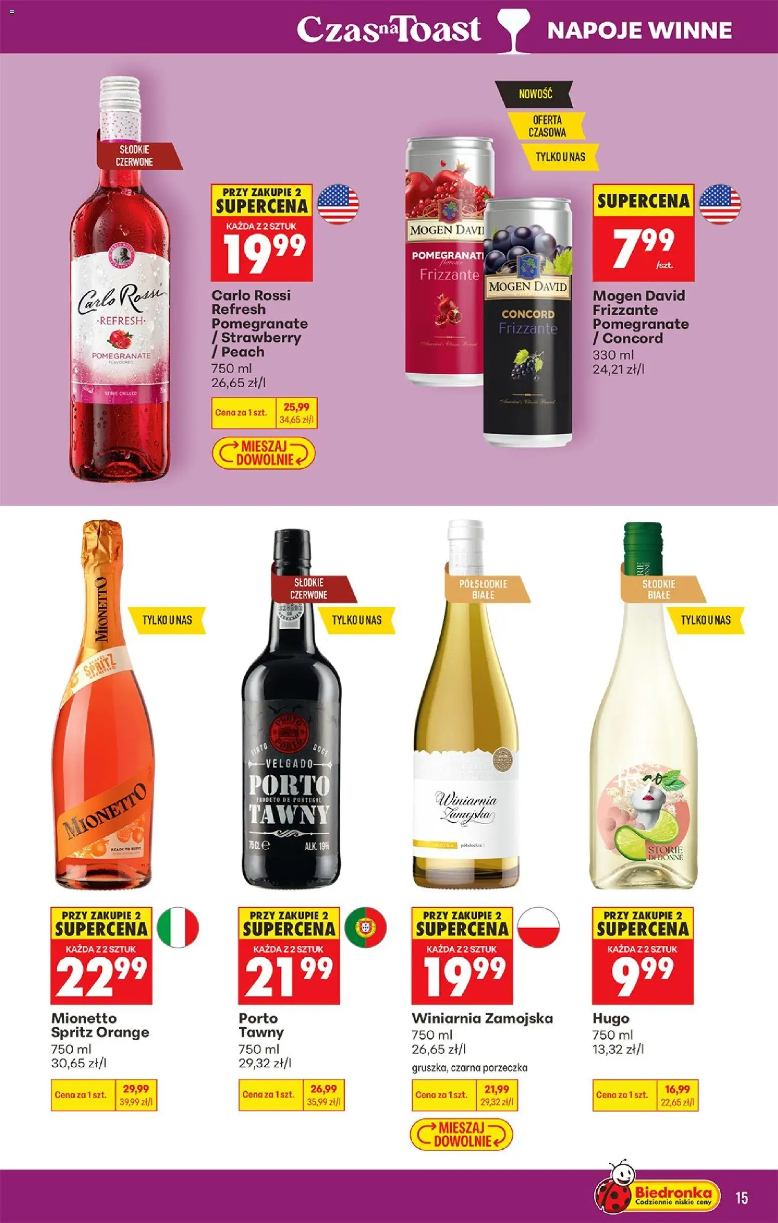 Biedronka gazetka - Czas na toast od 13.07.2026 | Strona: 15 | Produkty: Winiarnia, Winiarnia Zamojska, Porzeczka, Carlo Rossi
