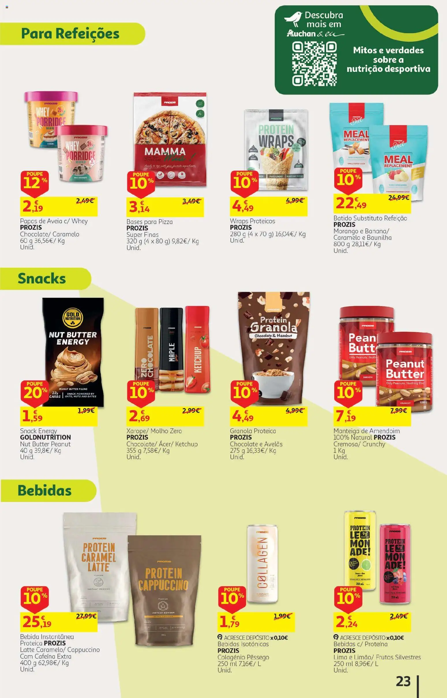 Auchan folheto - Cozinhar com prazer │ válido de 22/09/2026 | Página: 23 | Produtos: Manteiga de amendoim, Bebidas, Papas de aveia, Snacks