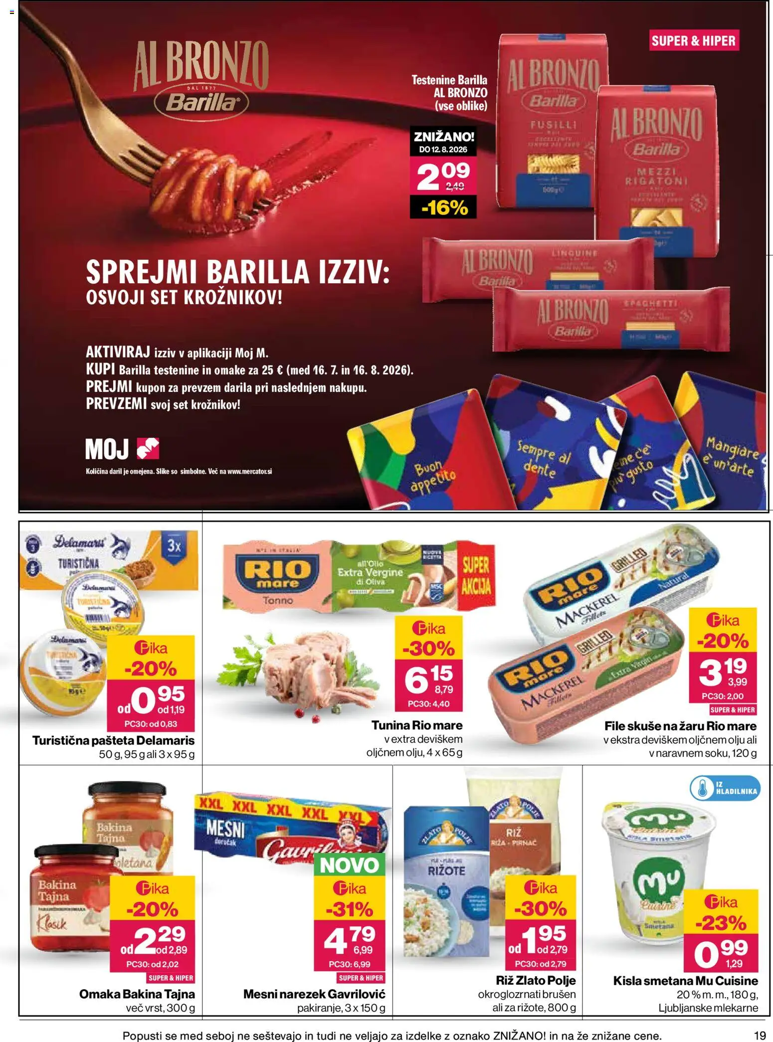 Novi Mercator katalog ponudbe – veljaven od 16.07.2026 | Stran: 19 | Izdelki: Riz, Kisla smetana, Testenine, Omaka