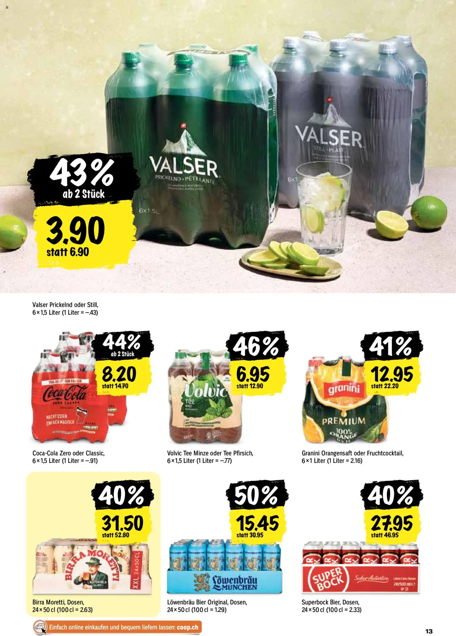 Coop aktionen – gültig ab 21.05.2026 | Seite: 13 | Produkte: Orangensaft, Bier, Tee, Pfirsich
