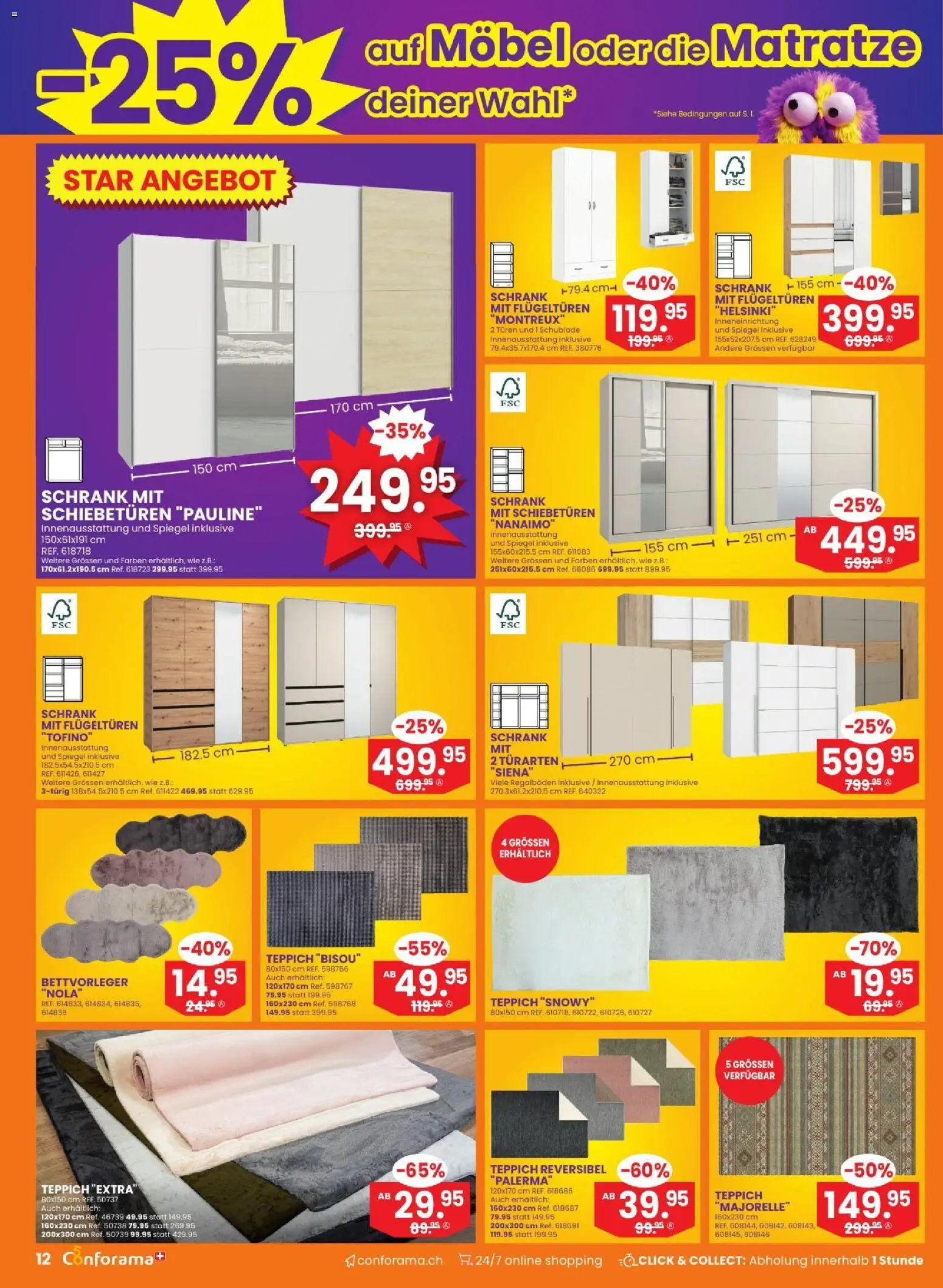 Conforama aktionen – gültig ab 28.10.2026 | Seite: 12 | Produkte: Matratze, Schrank, Spiegel, Teppich