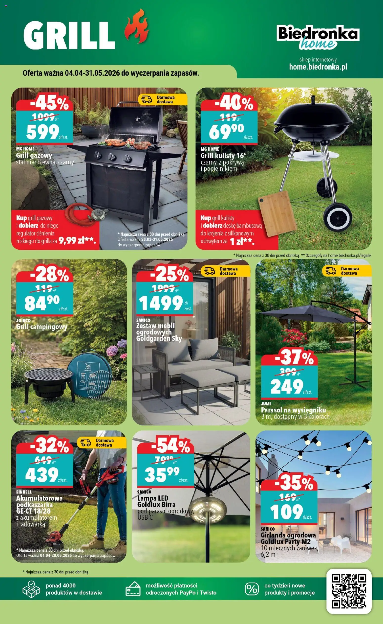 Biedronka gazetka - Home od 04.04.2026 | Strona: 3 | Produkty: Parasol, Grill, Grill gazowy, Lampa
