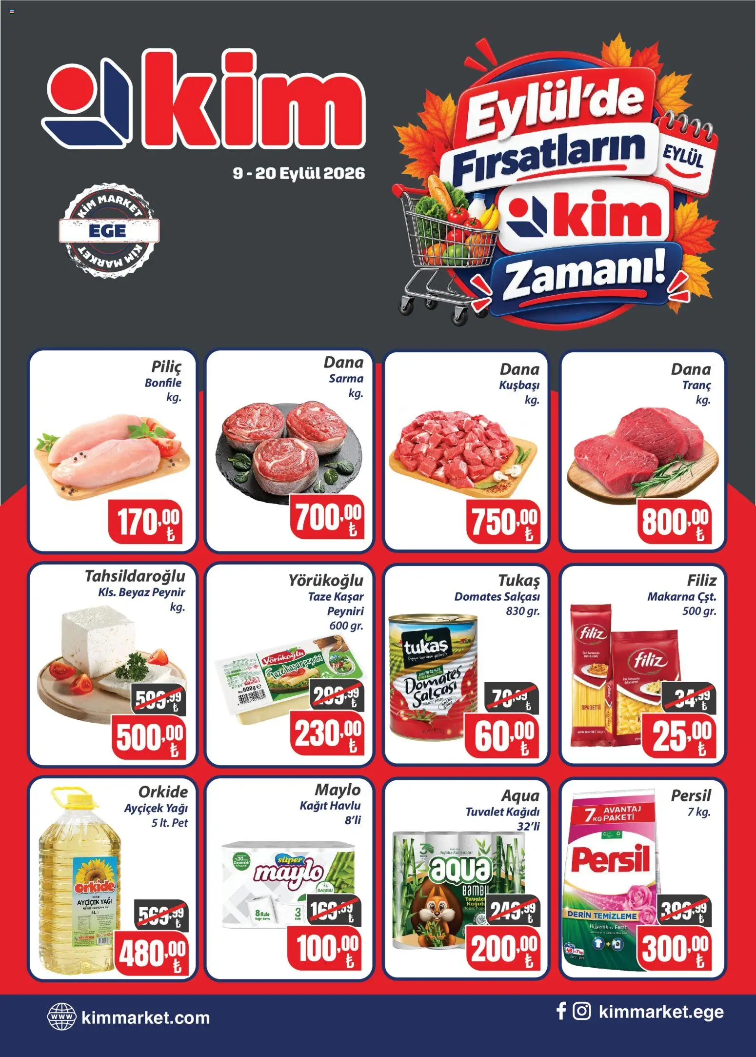 Kim Market Katalog - 09 Eylül 2026 tarihinden itibaren geçerlidir | Sayfa: 1 | Ürünler: Peynir, Domates, Piliç, Bonfile