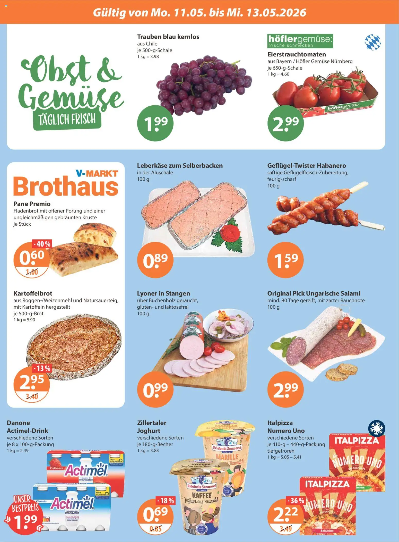 V-Markt München ab Montag – gültig ab 11.05.2026 | Seite: 2 | Produkte: Trauben, Obst, Salami, Leberkase