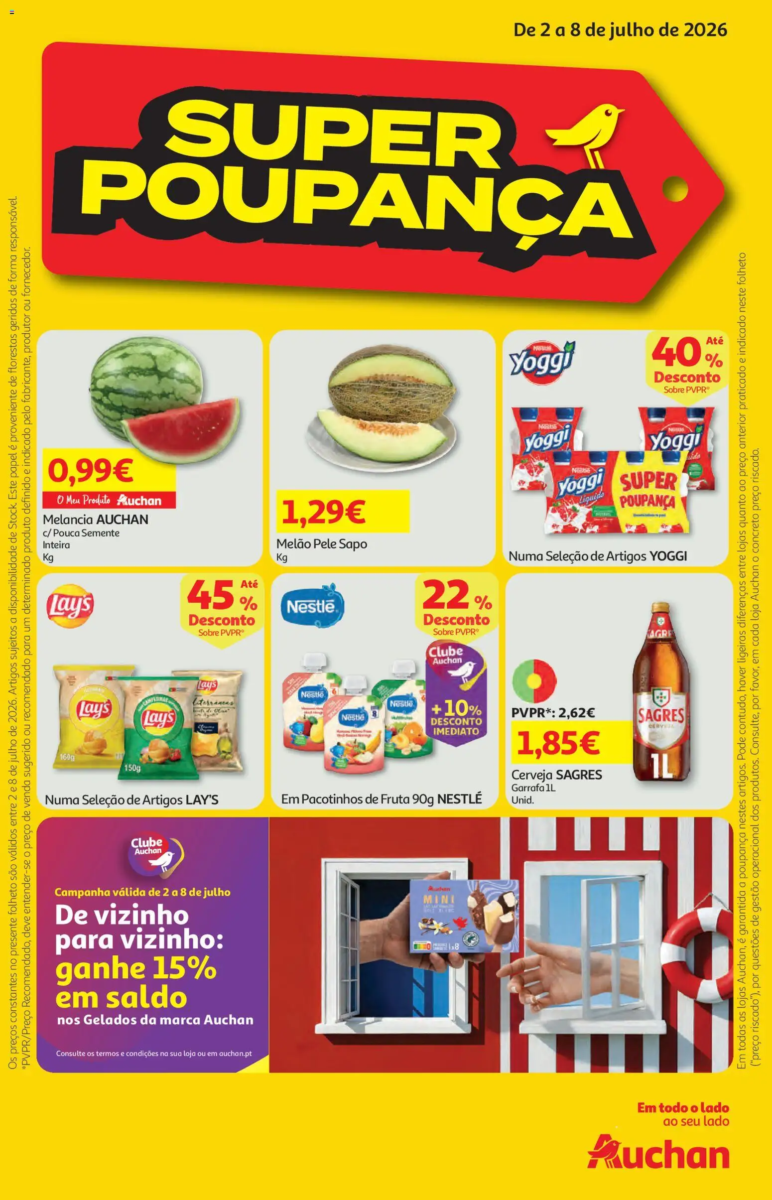 Auchan folheto │ válido de 02/07/2026 | Página: 1 | Produtos: Nestlé, Cerveja, Melancia, Melão