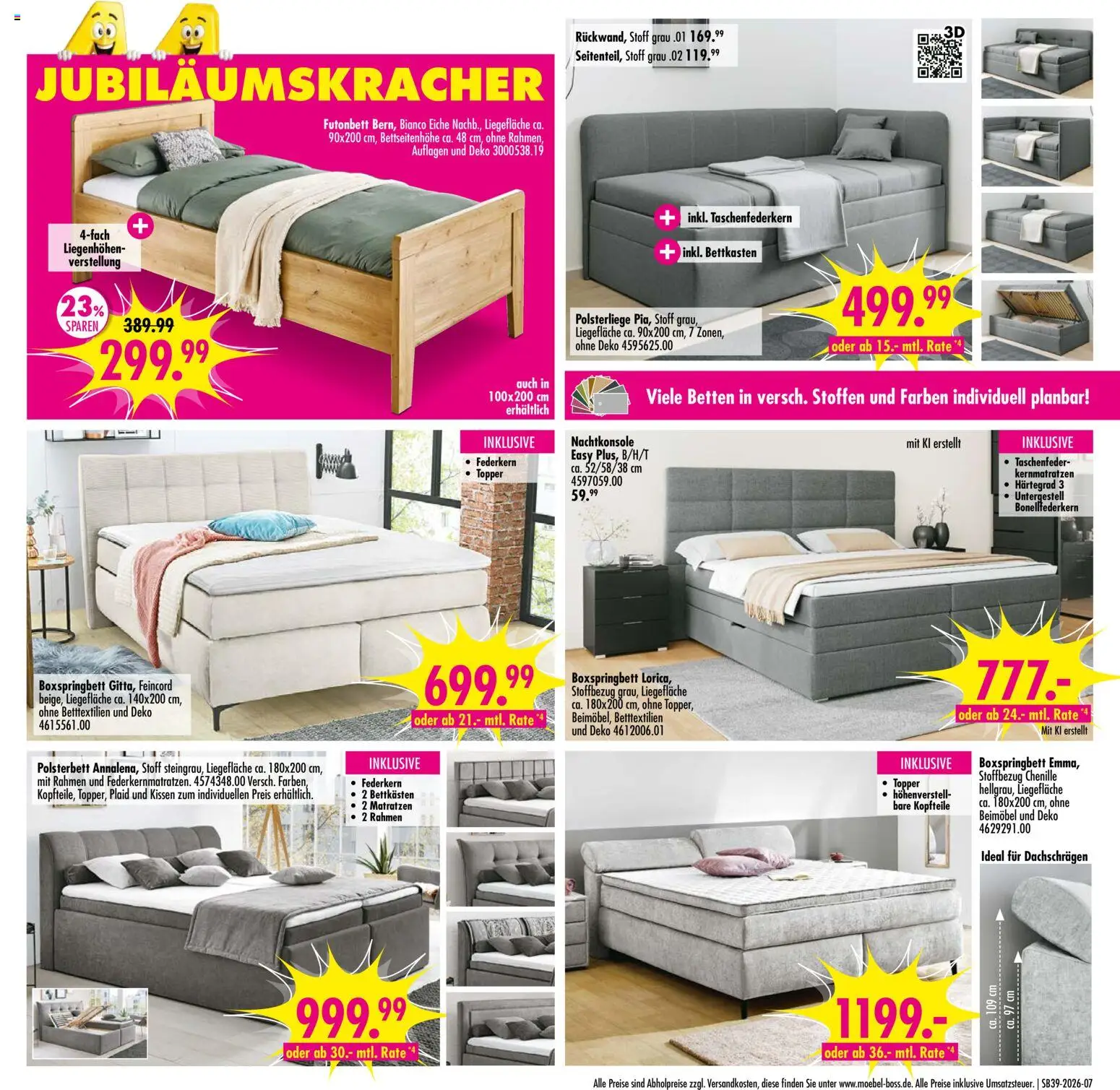 SB Möbel Boss Prospekt Dessau – gültig ab 19.09.2026 | Seite: 7 | Produkte: Kissen, Boxspringbett, Polsterbett, Topper