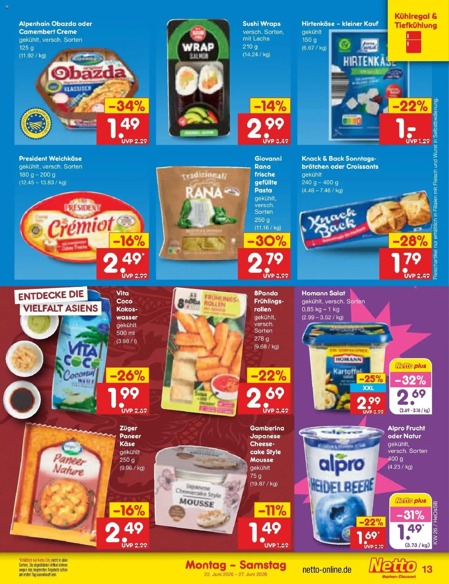 Netto Marken-Discount Prospekt Kröpelin – gültig ab 21.06.2026 | Seite: 15 | Produkte: Käse, Alpro, Wasser, Fleisch
