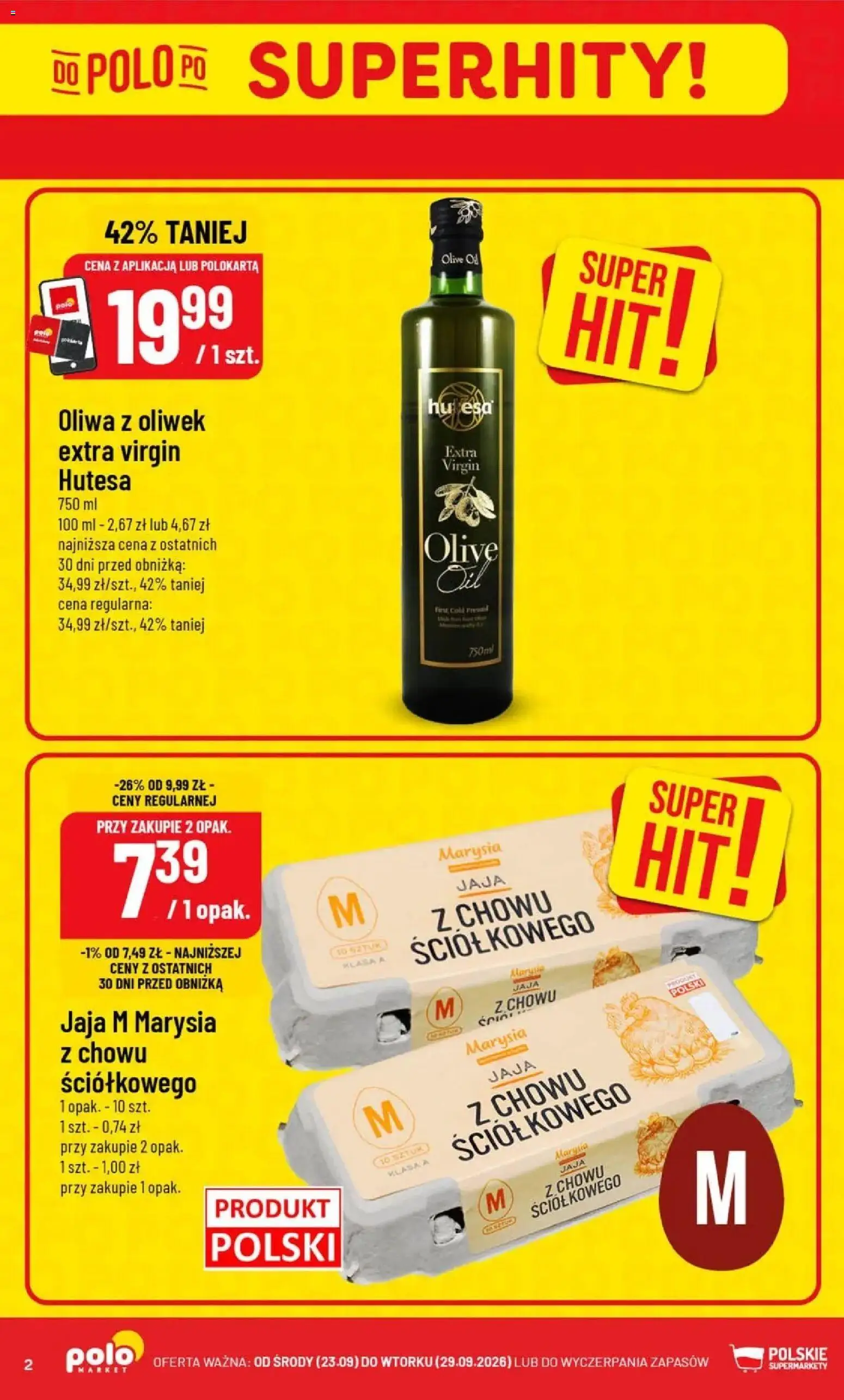 Nowa POLOmarket gazetka od jutra 23.09.2026 | Strona: 2 | Produkty: Oliwa z oliwek, Jaja
