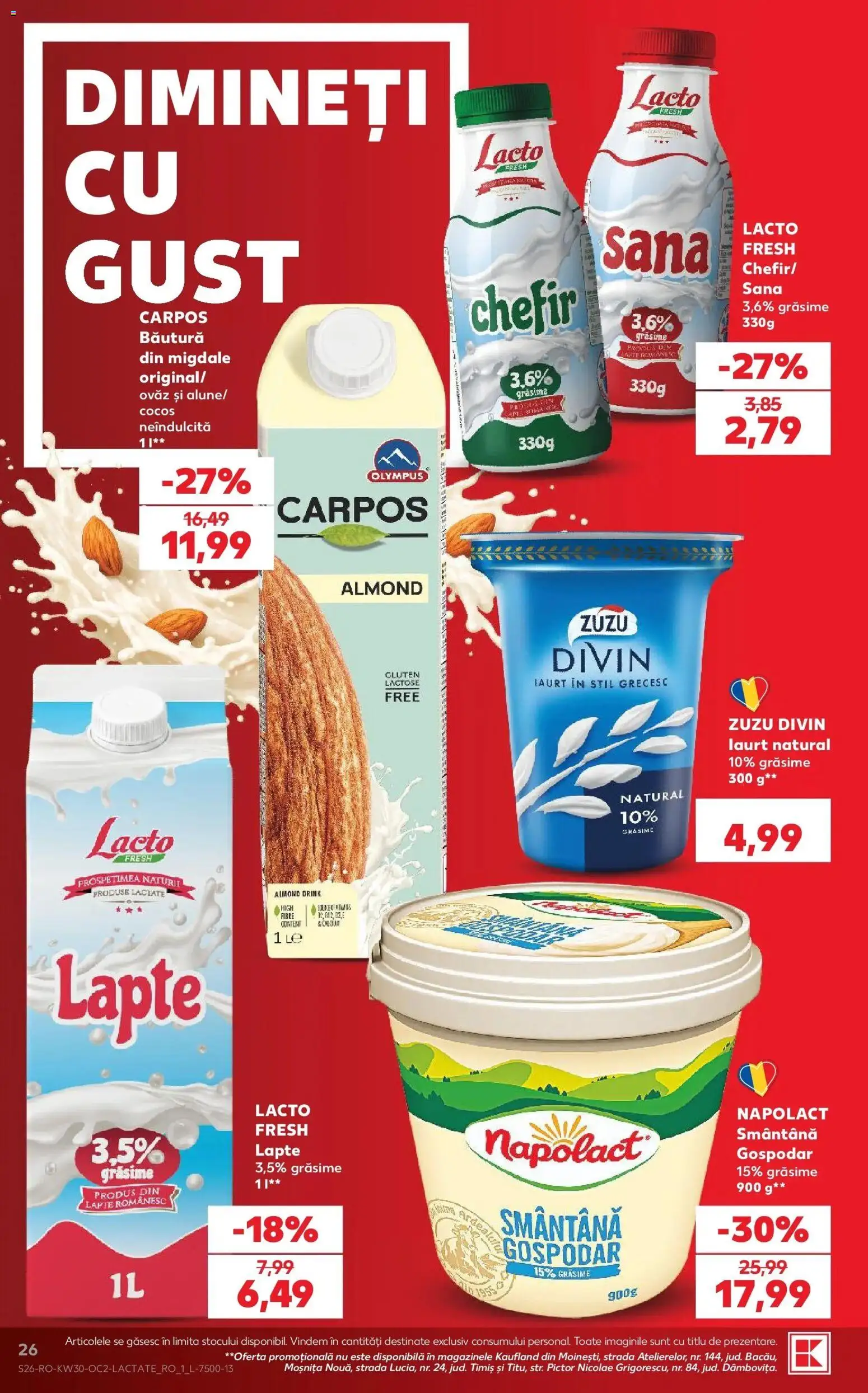 Noul catalog Kaufland – valabil de la 22.07.2026 | Pagină: 26 | Produse: Zuzu, Chefir, Migdale, Iaurt