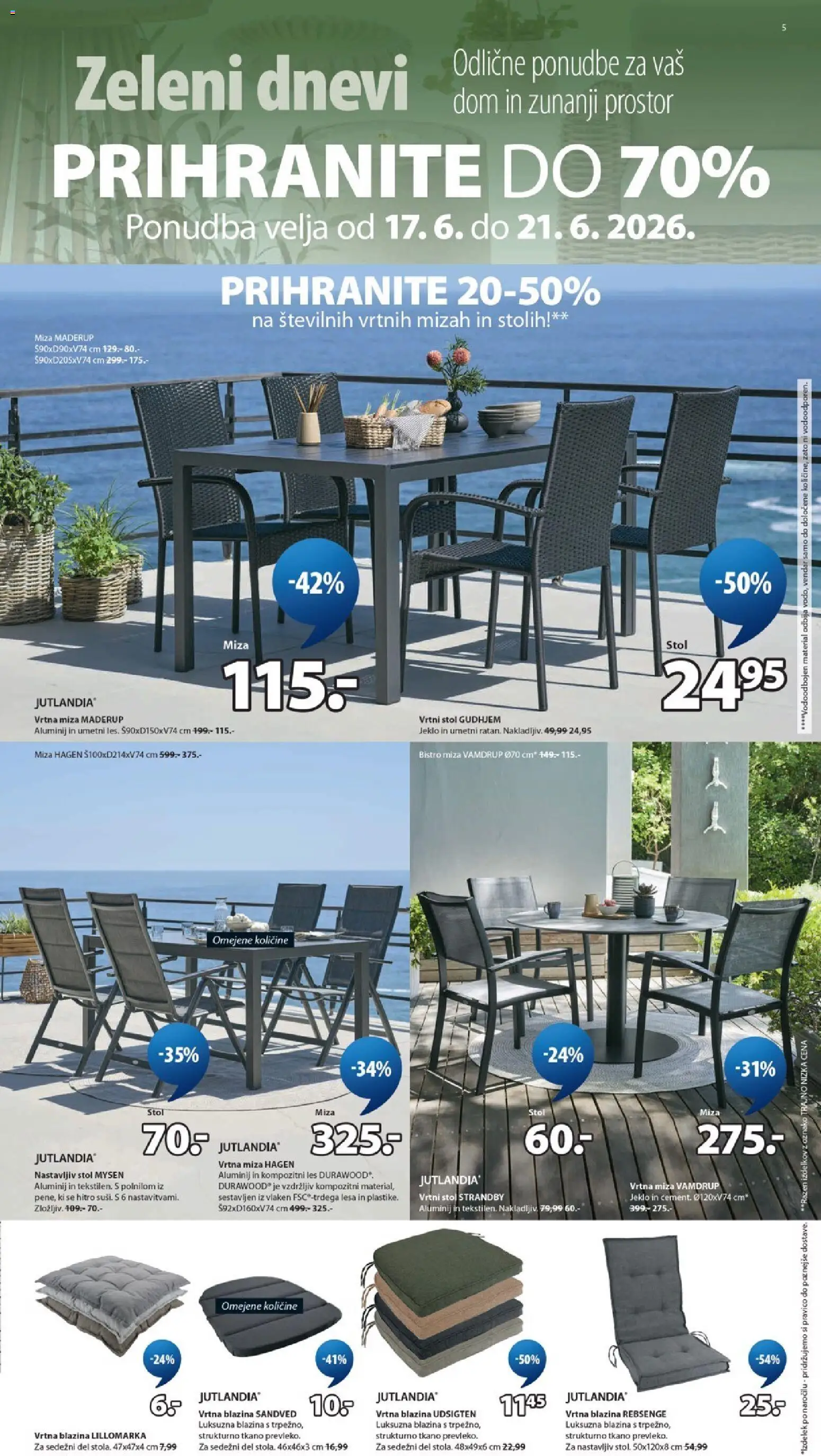 Novi JYSK katalog ponudbe – veljaven od 17.06.2026 | Stran: 5 | Izdelki: Vrtna blazina, Blazina, Miza, Stol