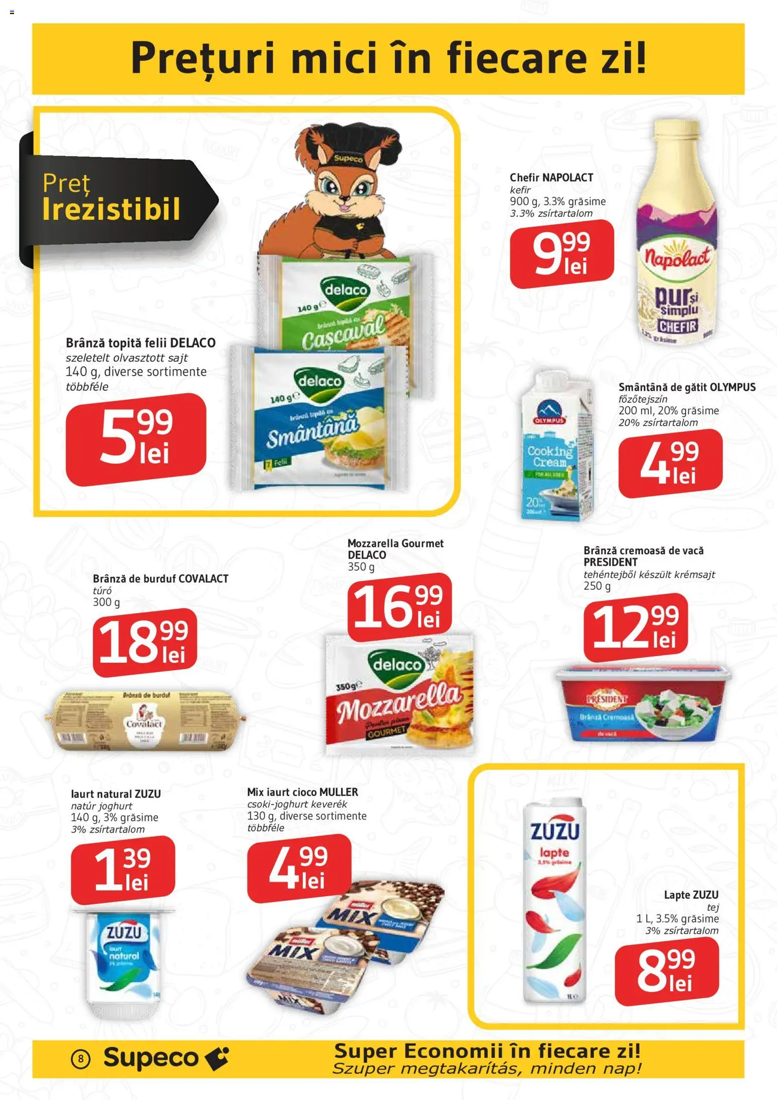 Noul catalog Supeco – valabil de la 15.10.2026 | Pagină: 8 | Produse: Branza topita felii, Branza de burduf, Mozzarella, Smântână