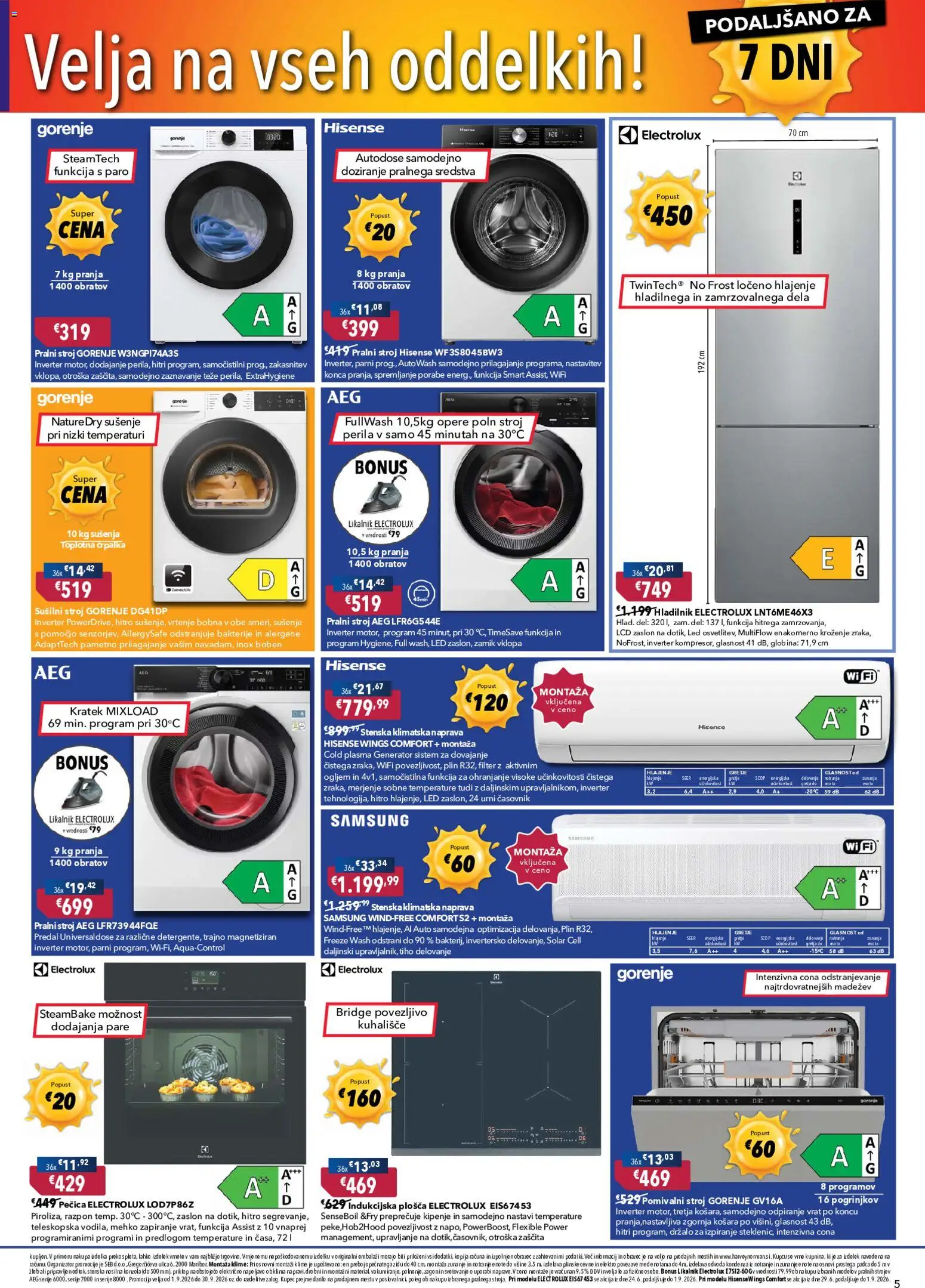 Novi Harvey Norman katalog ponudbe – veljaven od 26.08.2026 | Stran: 5 | Izdelki: Pralni stroj, Susilni stroj, Pomivalni stroj, Likalnik