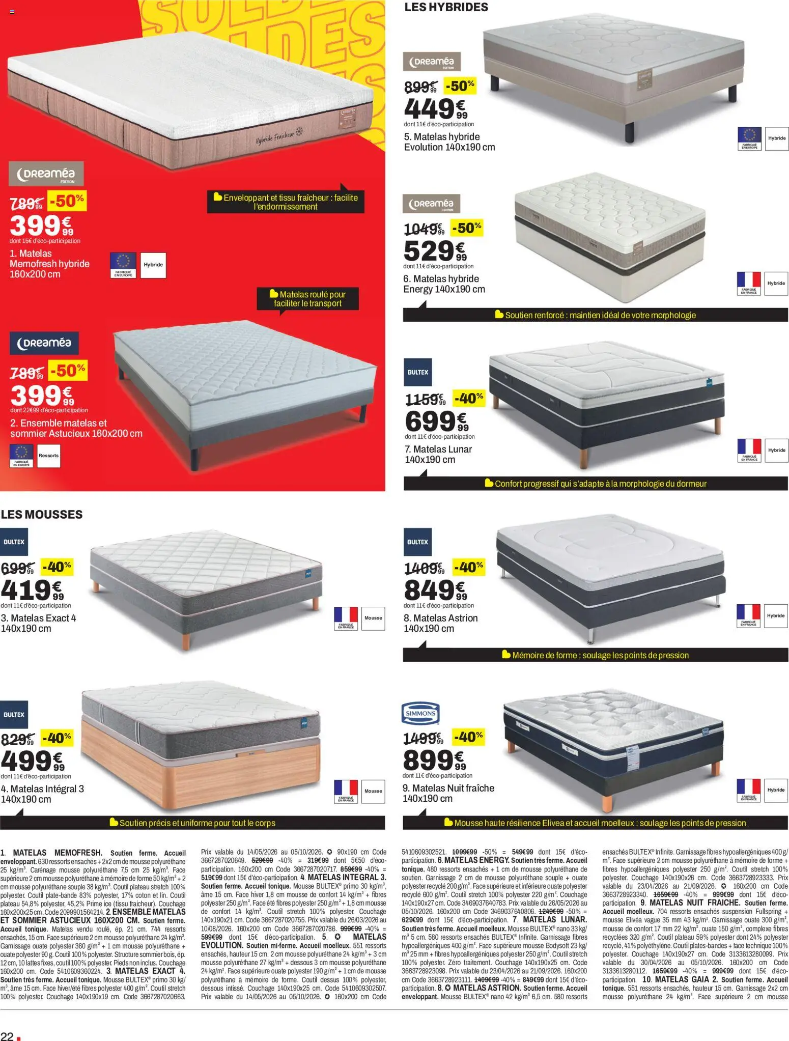 {H1} | Page: 22 | Produits: Plateau, Coton, Mousse, Sommier