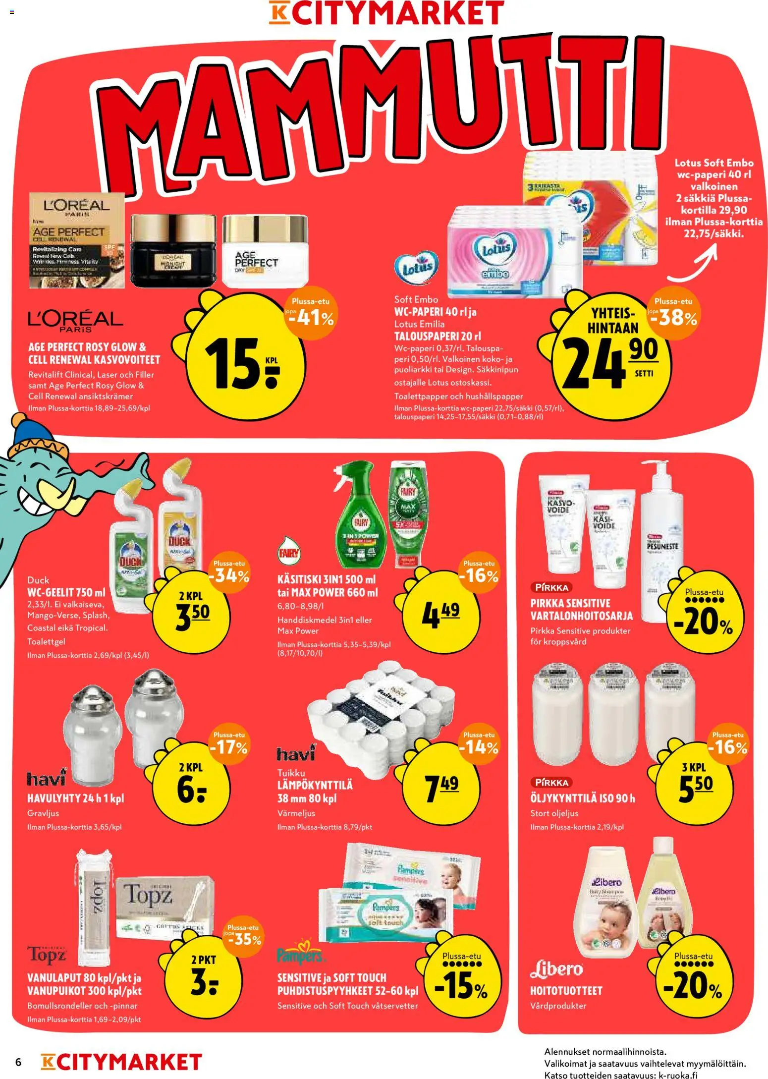 K-Citymarket tarjoukset – voimassa 15/10/2026 alkaen | Sivu: 6 | Tuotteet: Lotus, Pesuneste, Puhdistuspyyhkeet