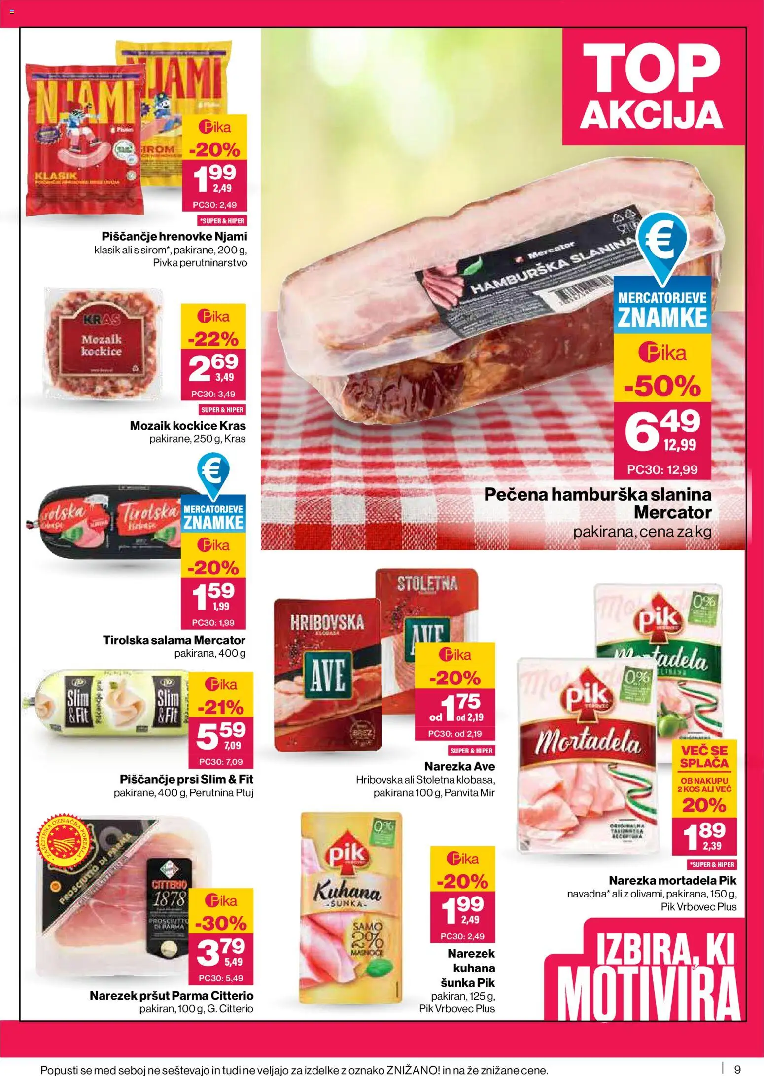 Novi Mercator katalog ponudbe – veljaven od 18.06.2026 | Stran: 9 | Izdelki: Hrenovke, Mortadela, Narezek, Sunka