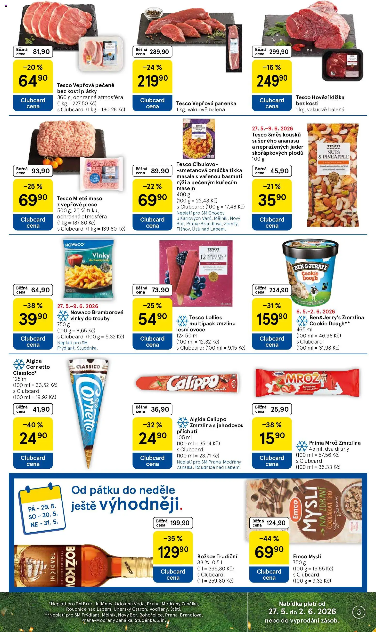 Tesco leták - Supermarket od 27.05.2026 | Strana: 3 | Produkty: Zmrzlina, Basmati, Maso, Mysli