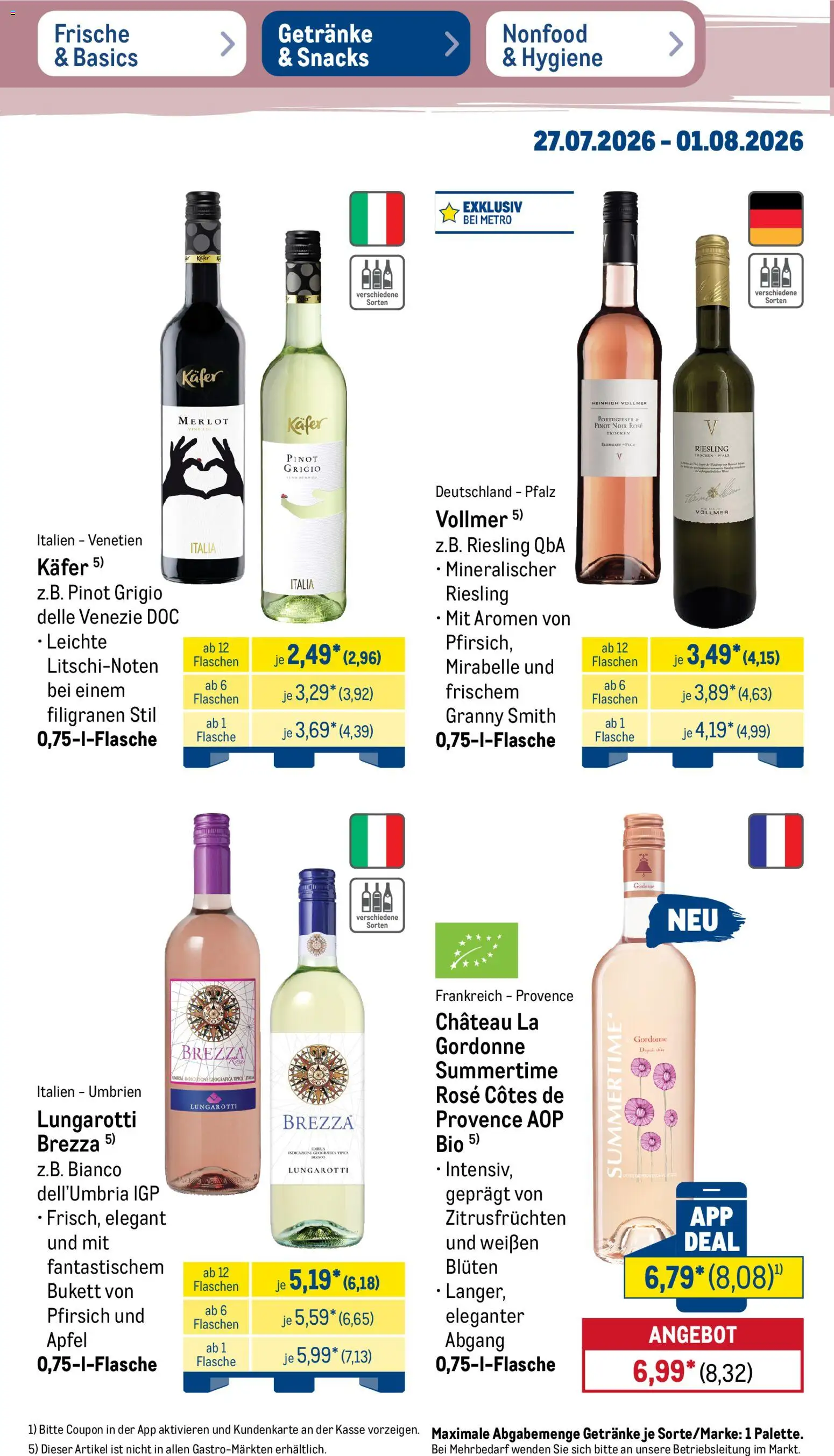 Metro Prospekt – gültig ab 27.07.2026 | Seite: 34 | Produkte: Merlot, Äpfel, Pfirsich