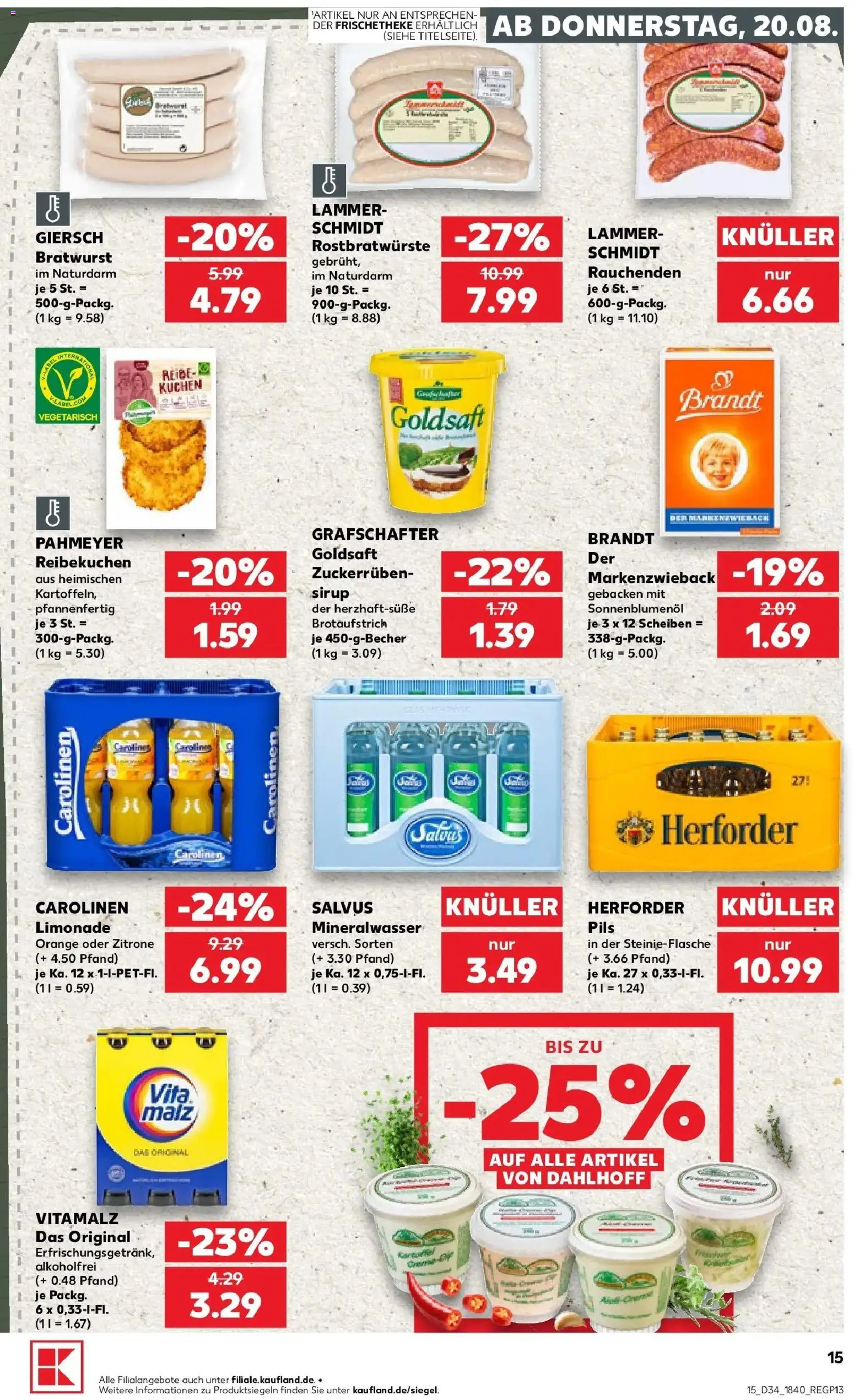 Prospekt Kaufland ab 20.08.2026 » Angebote Online zum Blättern | Seite: 15 | Produkte: Bratwurst, Limonade, Zitrone, Kuchen