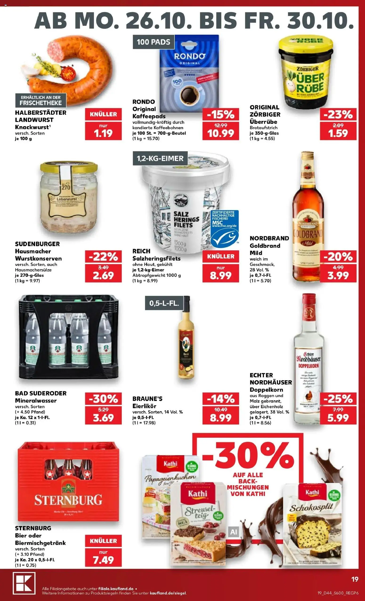 Prospekt Kaufland ab 26.10.2026 » Angebote Online zum Blättern | Seite: 19 | Produkte: Kaffeepads, Bier, Mineralwasser, Salz