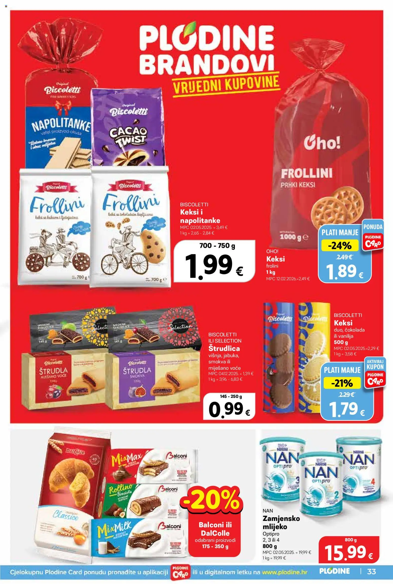 Plodine katalog | vrijedi od 06.08.2026 | Stranica: 33 | Proizvodi: Keksi, Mlijeko, Čokolada, Napolitanke