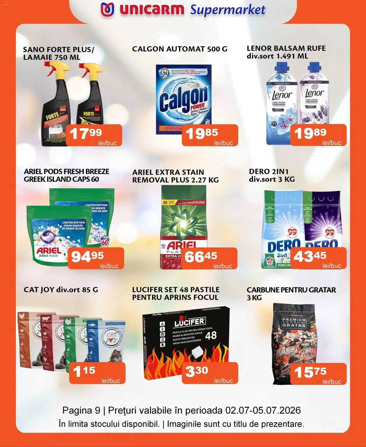 Noul catalog Unicarm – valabil de la 02.07.2026 | Pagină: 9 | Produse: Grătar, Pudră, Balsam, Lămâie