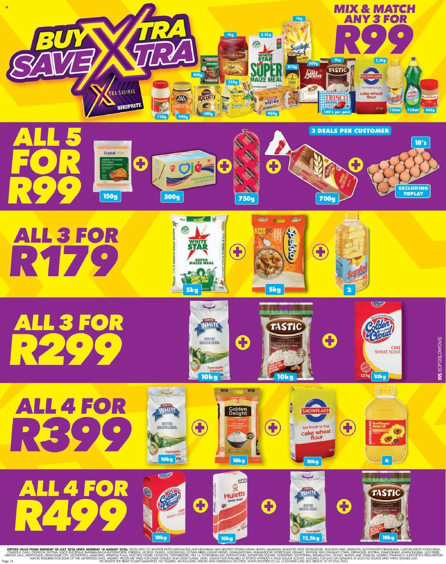 New Shoprite catalogue – valid from 20/07/2026 | Page: 16 | Products: Cake, Jam, Maize meal, Rice