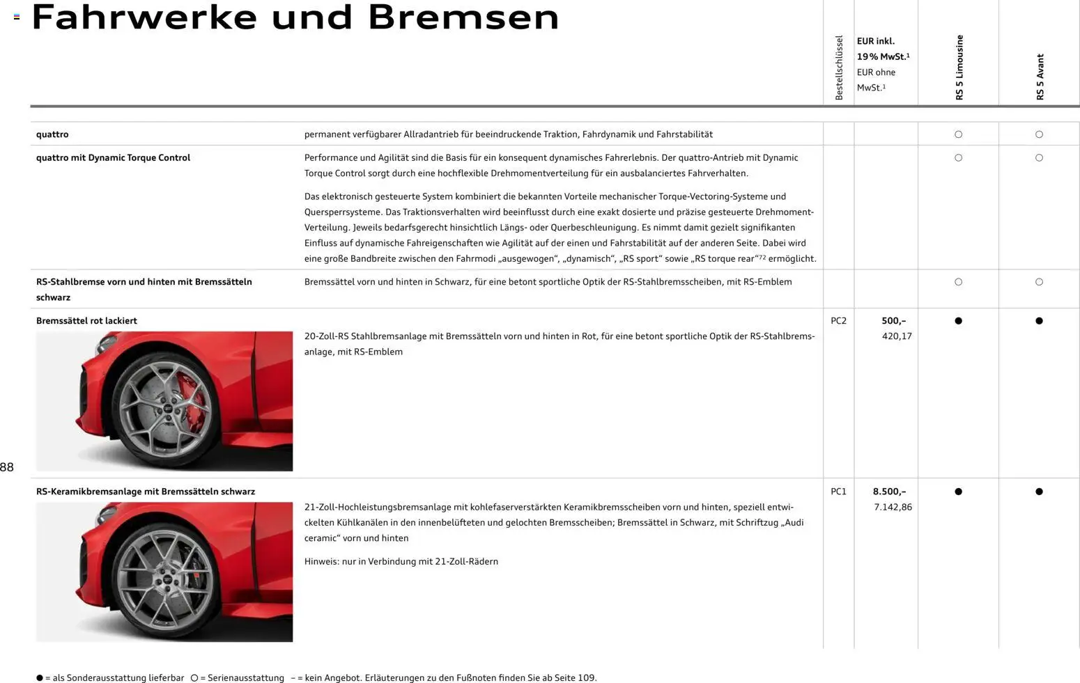 Audi RS 5 Limousine / RS 5 Avant – gültig ab 01.04.2026 | Seite: 88 | Produkte: Kabel, Batterie, Ladekabel