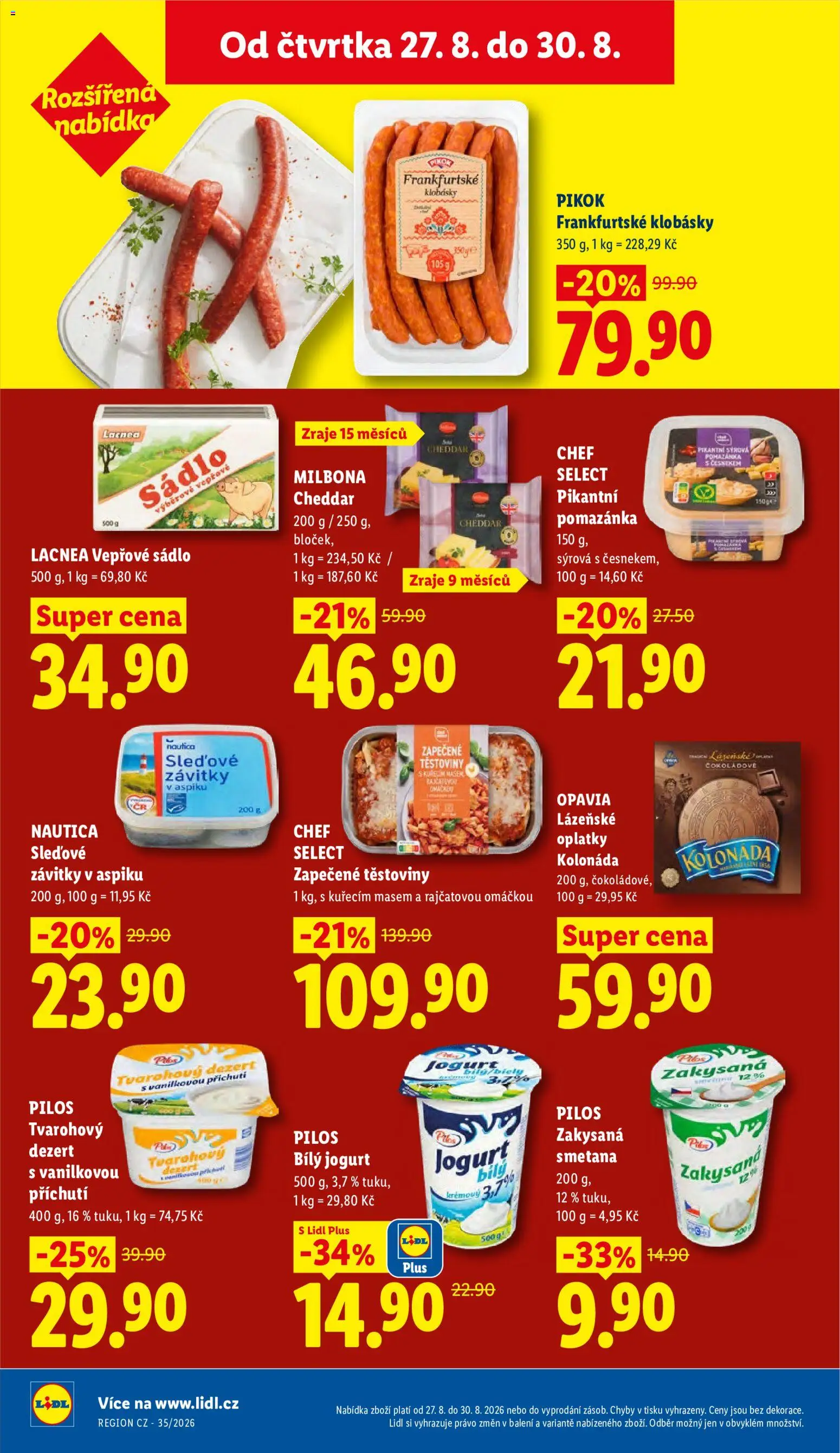 Lidl leták od 27.08.2026 | Strana: 26 | Produkty: Těstoviny, Smetana, Zakysaná smetana, Bílý jogurt