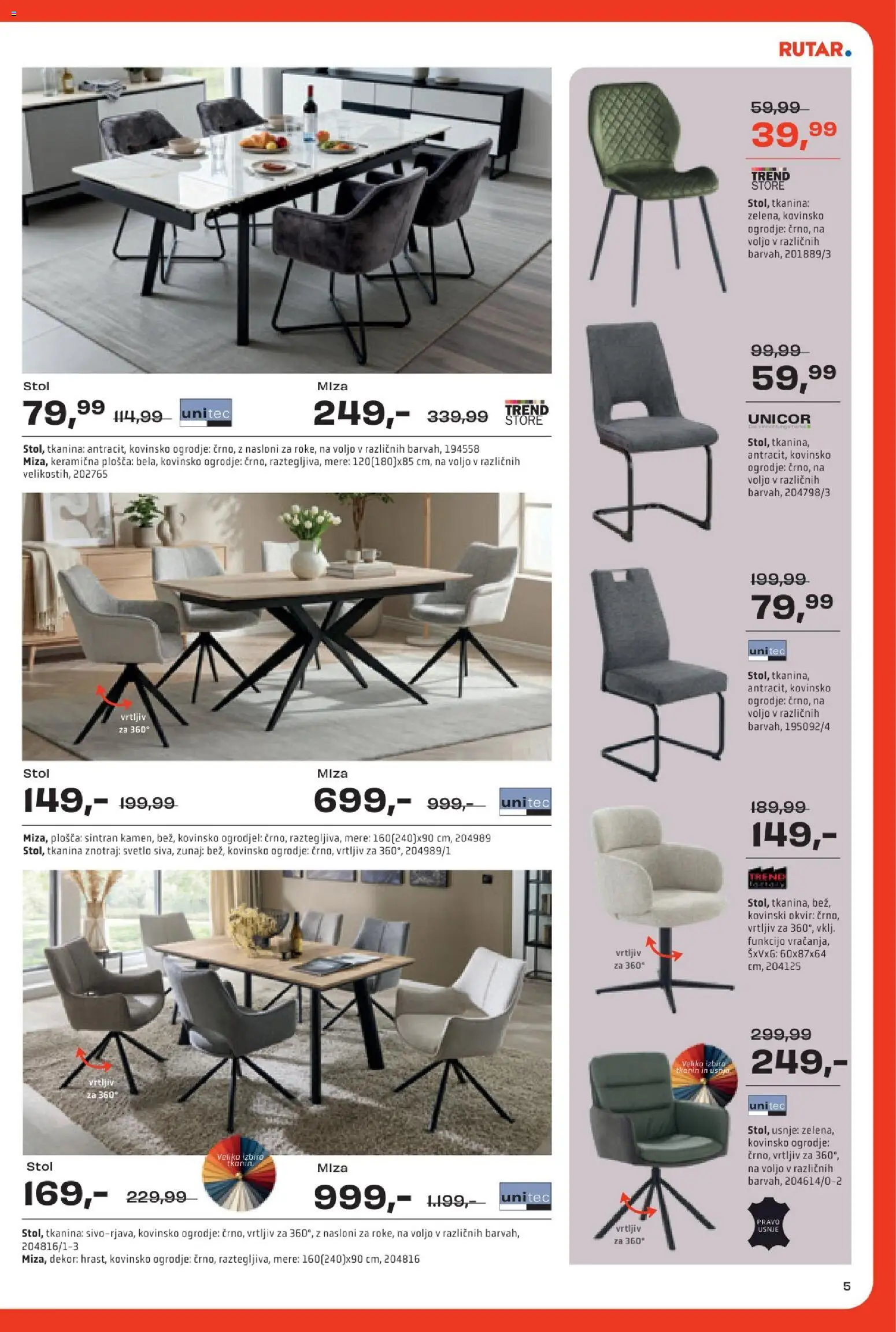 Novi Rutar katalog ponudbe – veljaven od 13.10.2026 | Stran: 5 | Izdelki: Okvir, Miza, Stol