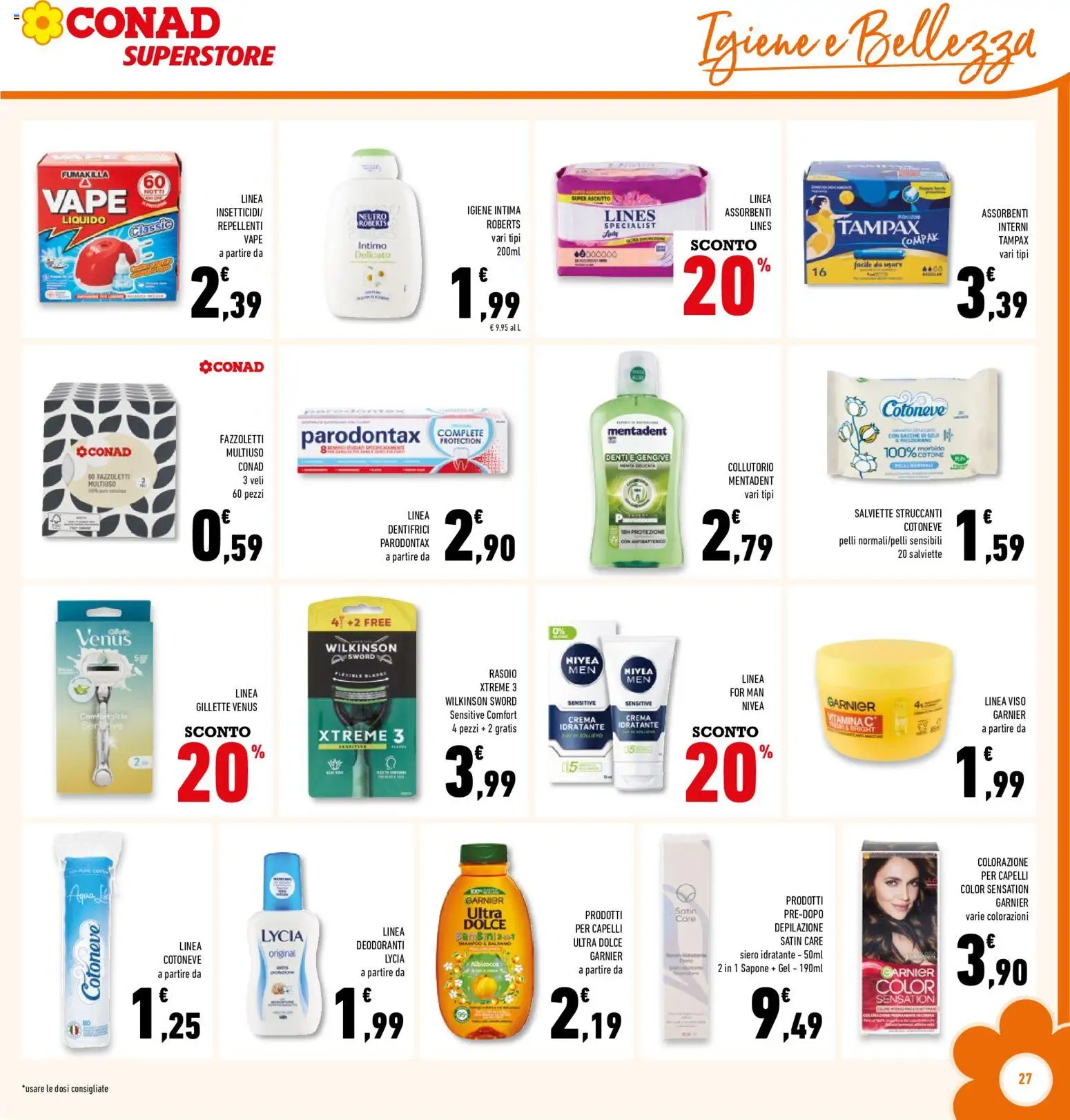 Volantino Conad del 20.05.2026 | Pagina: 27 | Prodotti: Crema, Salviette struccanti, Sapone, Dentifricio