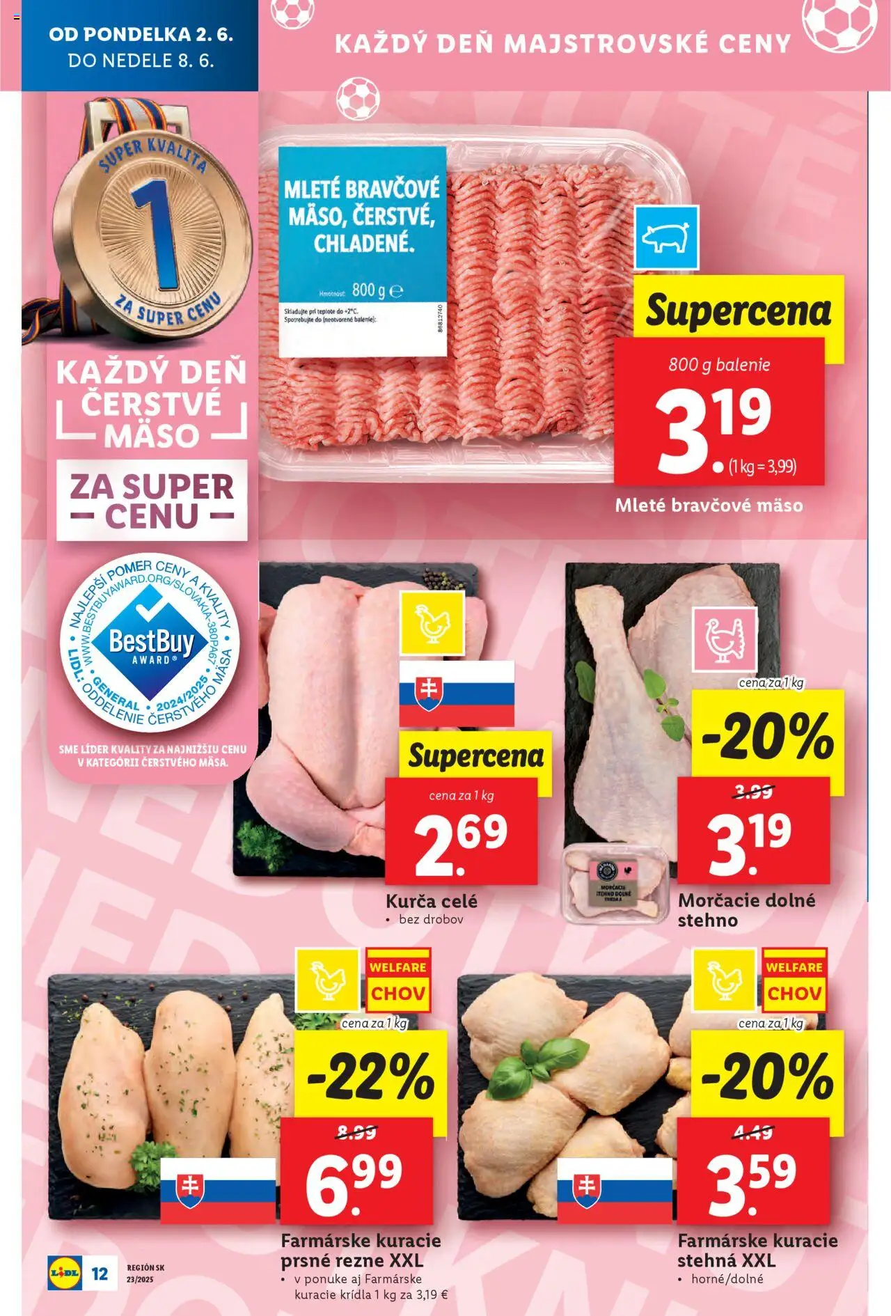 Nové Lidl akcie – leták je platný od 02.06.2025 | Strana: 14 | Produkty: Kuracie stehná, Bravčové mäso, Kuracie krídla, Kurča